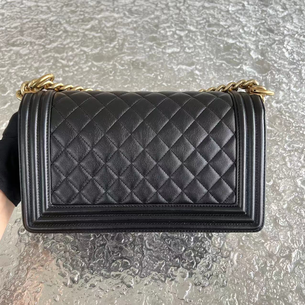*Calfskin* Chanel Boy Old Medium 25CM Quilted Calfskin Black Leboy Golden Hardware Series 20 - Best Luxury Designers