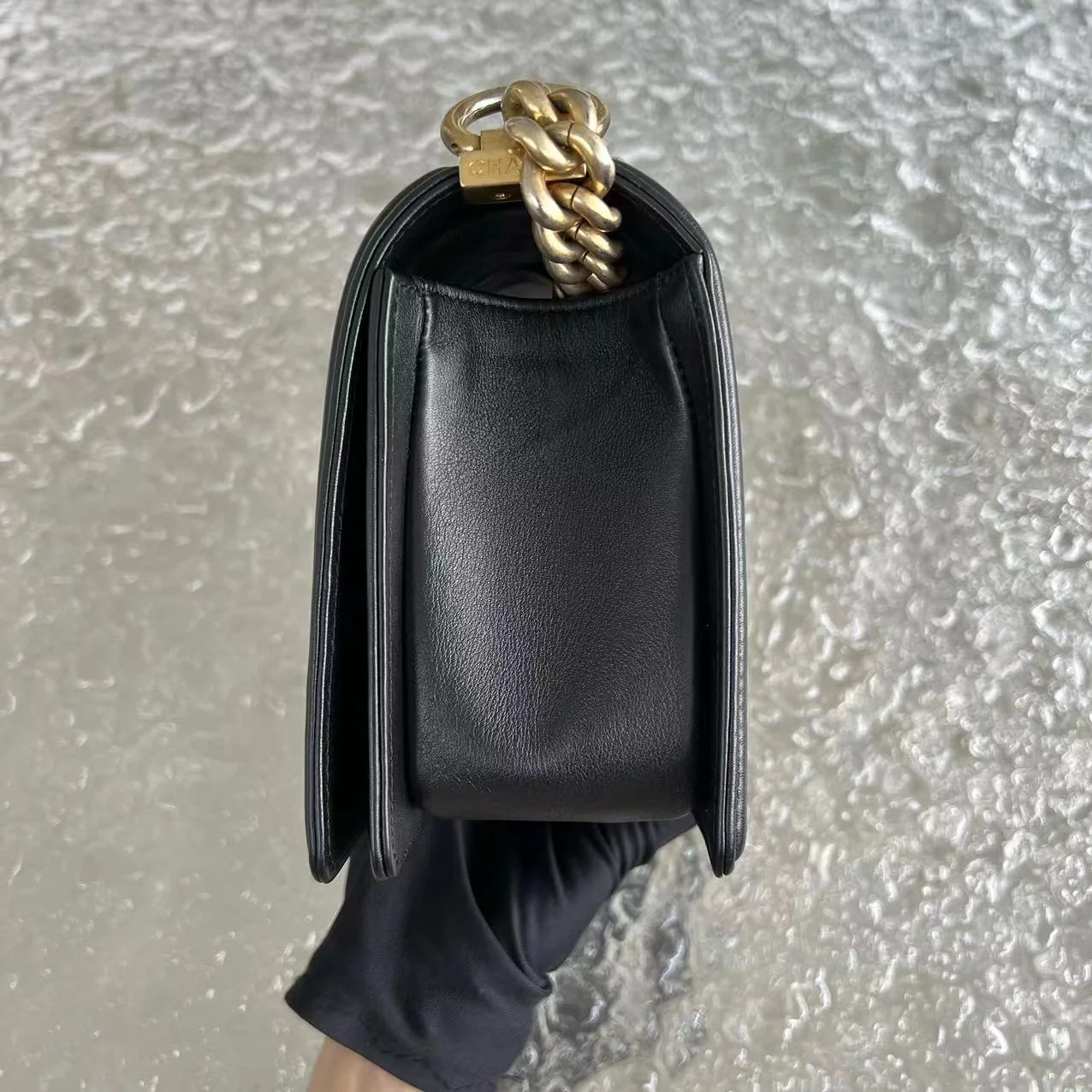 *Calfskin* Chanel Boy Old Medium 25CM Quilted Calfskin Black Leboy Golden Hardware Series 20 - Best Luxury Designers