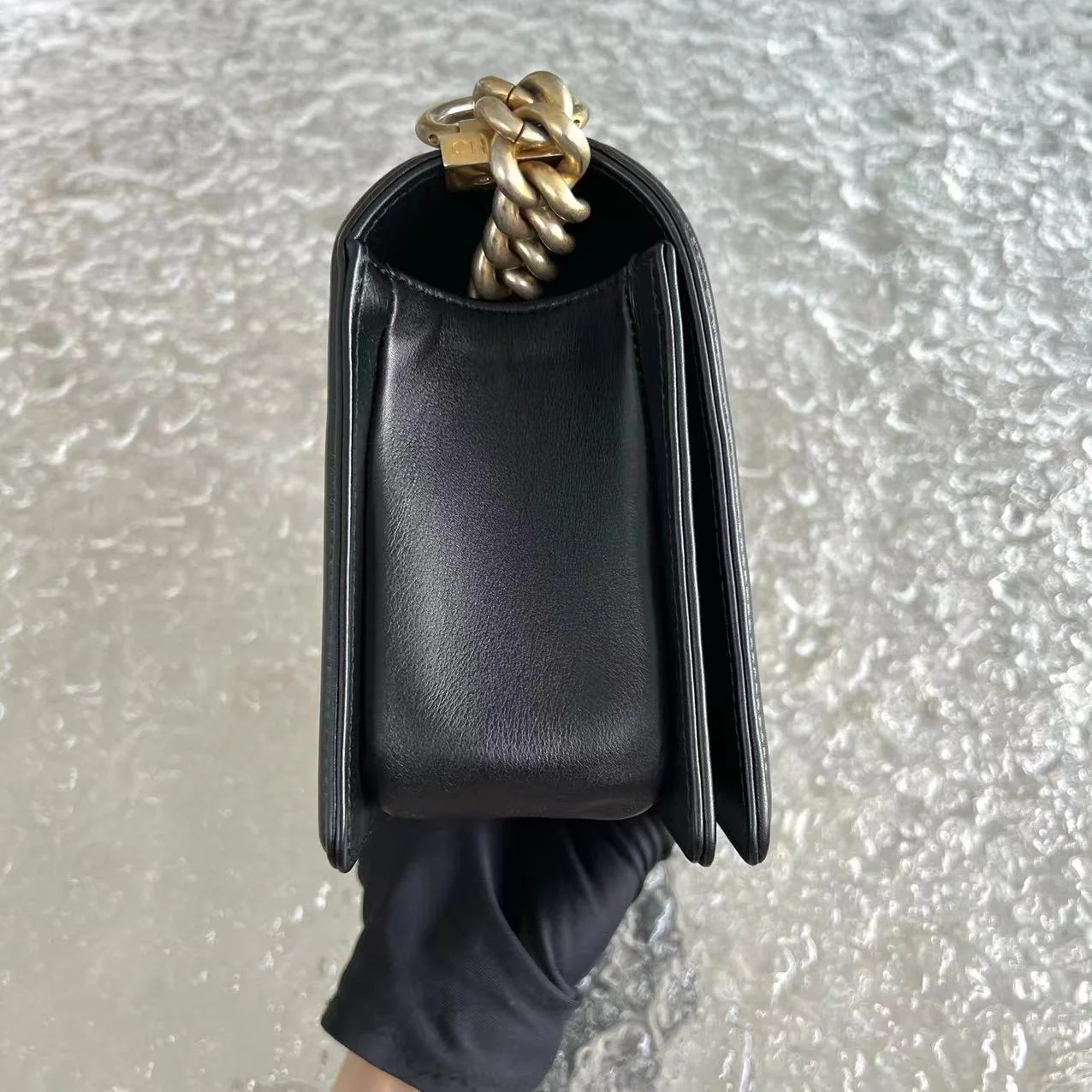 *Calfskin* Chanel Boy Old Medium 25CM Quilted Calfskin Black Leboy Golden Hardware Series 20 - Best Luxury Designers