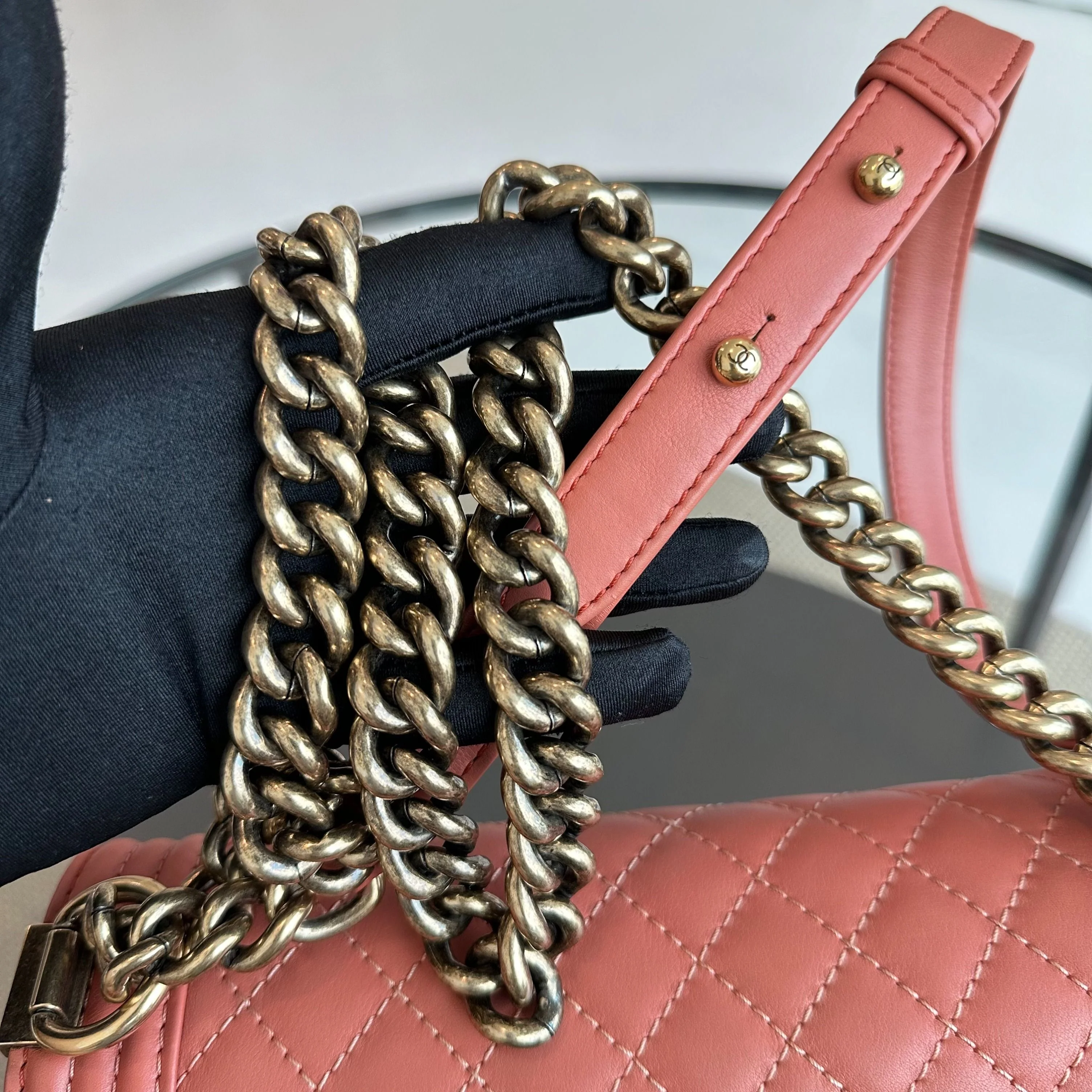 *Calfskin* Chanel Boy Old Medium Quilted Smooth Calfskin Leboy Blush AGHW No 20 - Best Luxury Designers