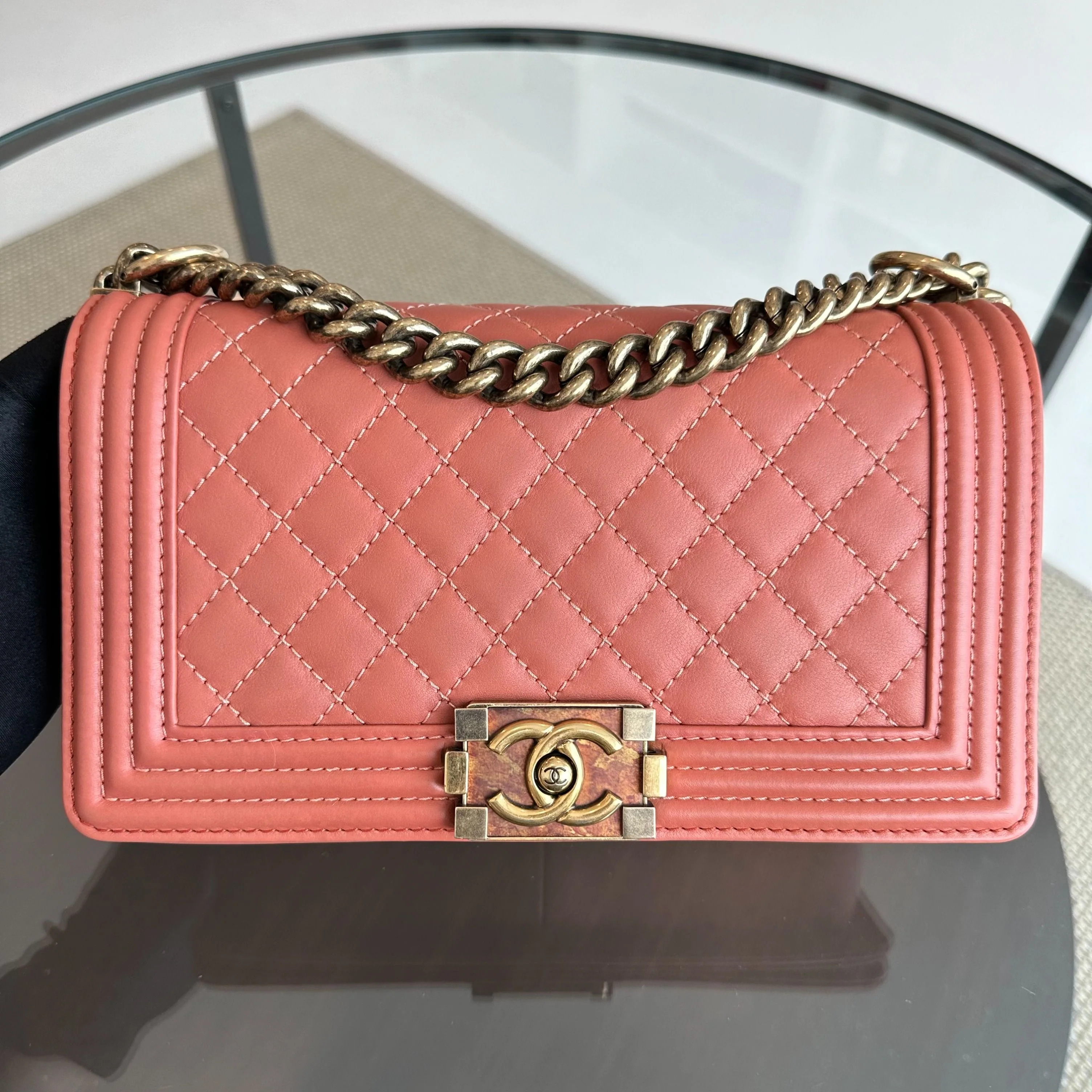*Calfskin* Chanel Boy Old Medium Quilted Smooth Calfskin Leboy Blush AGHW No 20 - Best Luxury Designers
