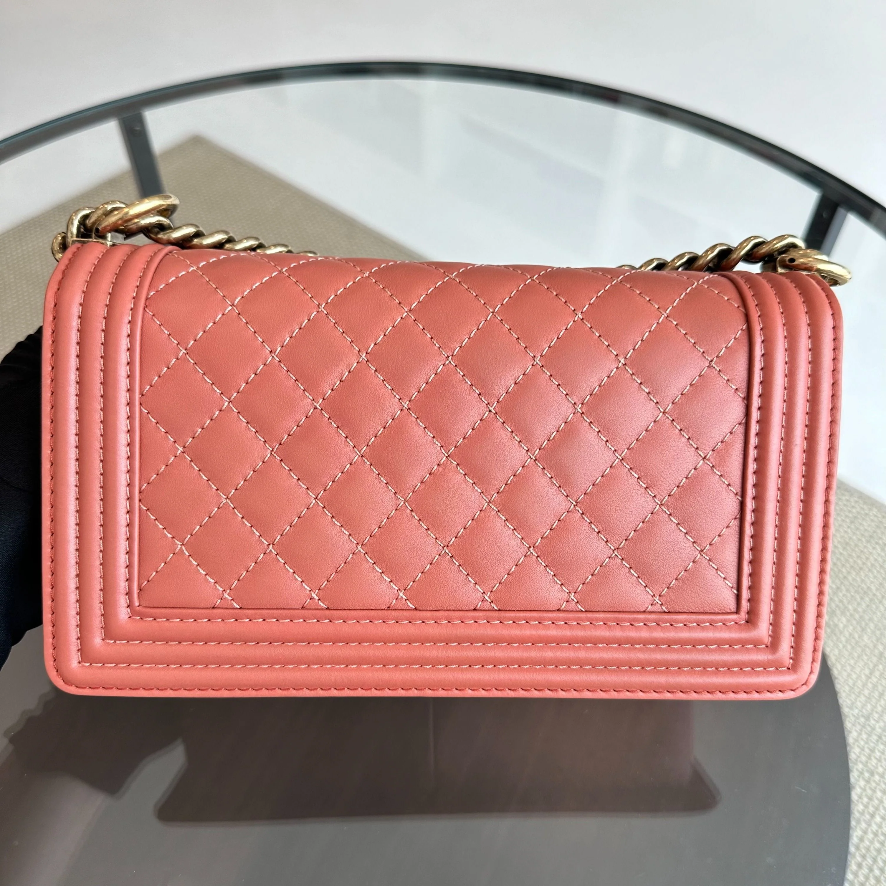 *Calfskin* Chanel Boy Old Medium Quilted Smooth Calfskin Leboy Blush AGHW No 20 - Best Luxury Designers