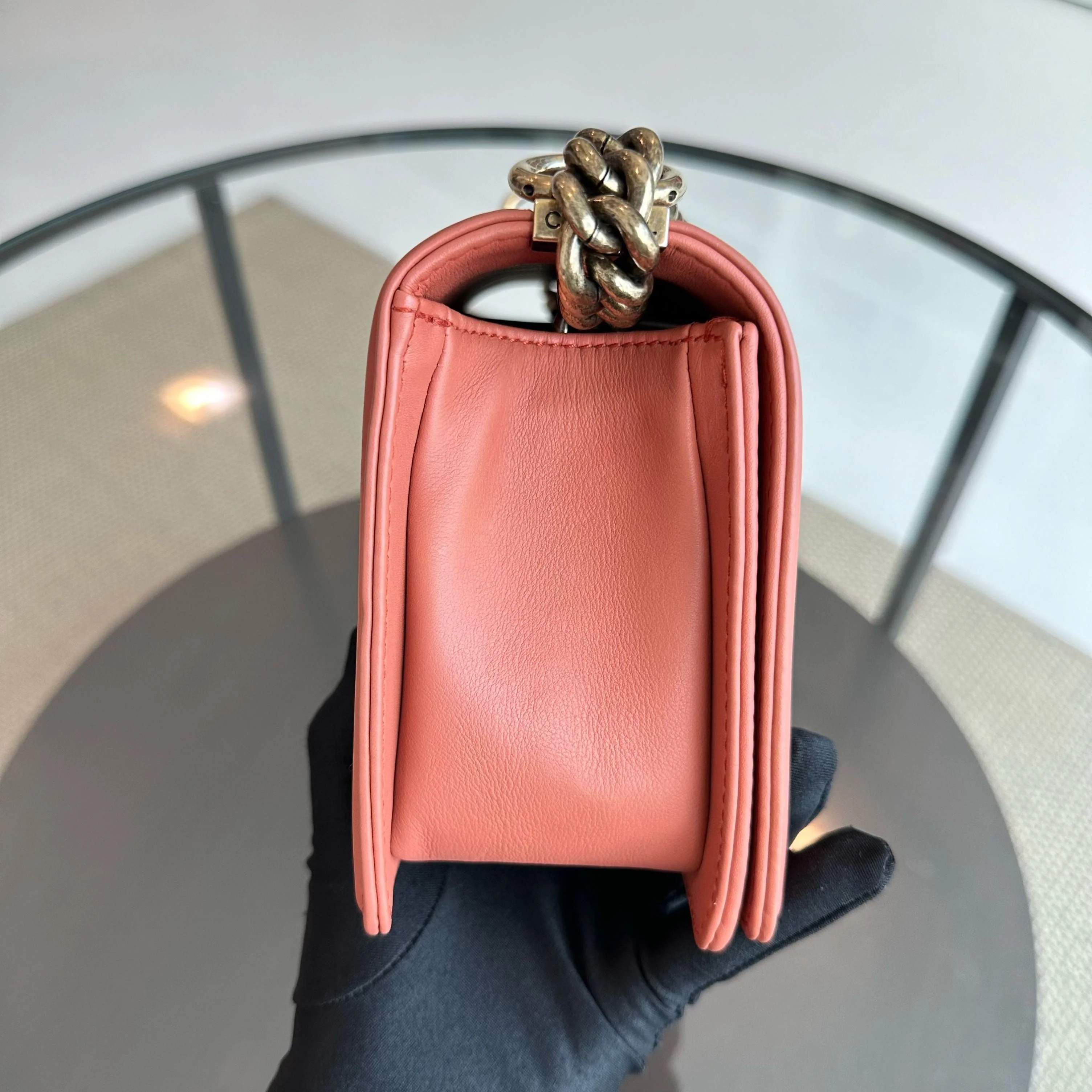 *Calfskin* Chanel Boy Old Medium Quilted Smooth Calfskin Leboy Blush AGHW No 20 - Best Luxury Designers