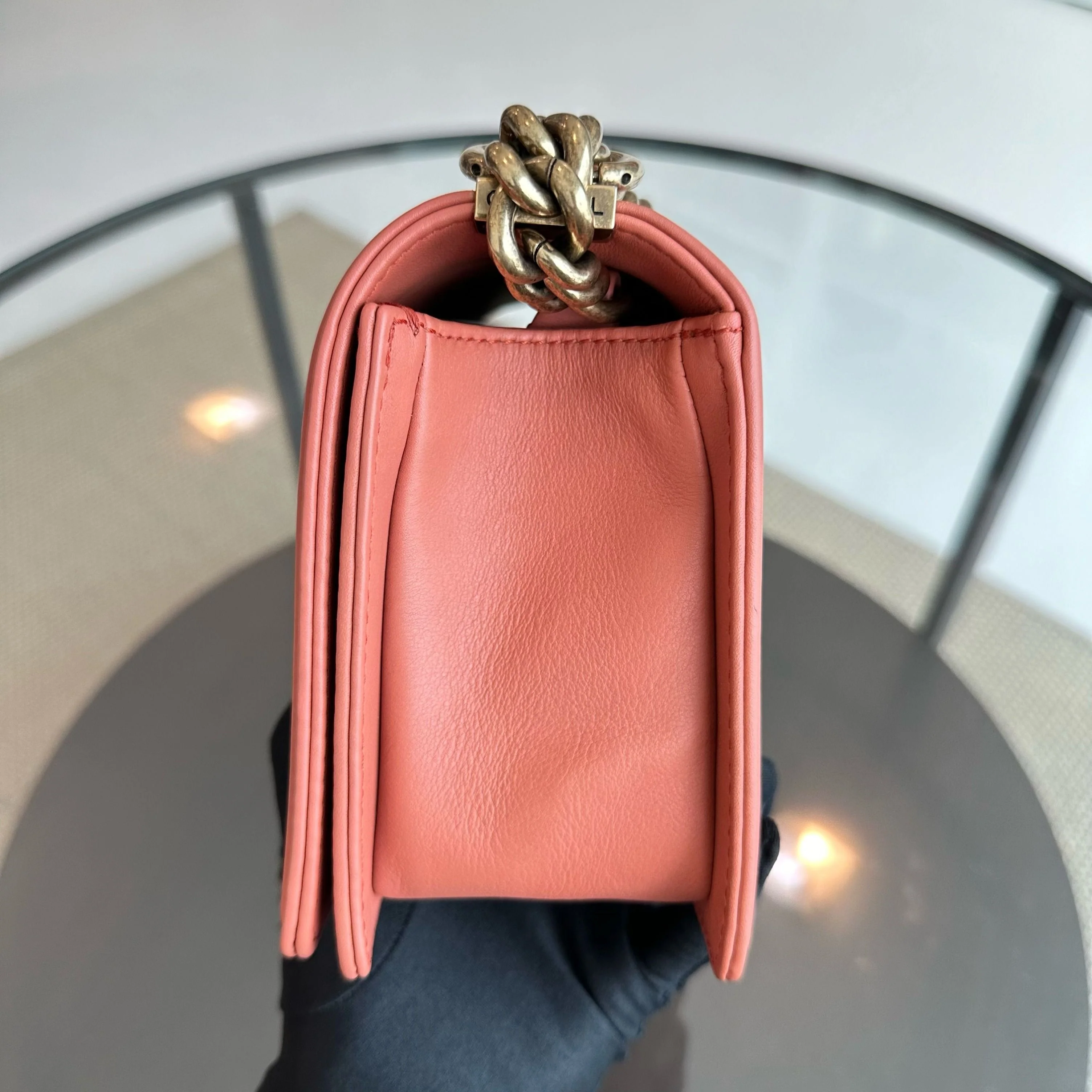 *Calfskin* Chanel Boy Old Medium Quilted Smooth Calfskin Leboy Blush AGHW No 20 - Best Luxury Designers