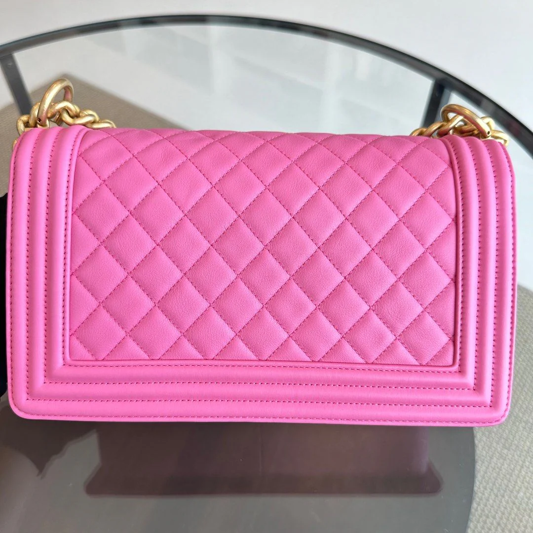 *Calfskin* Chanel Boy Old Medium Quilted Smooth Calfskin Pink AGHW No 26 - Best Luxury Designers