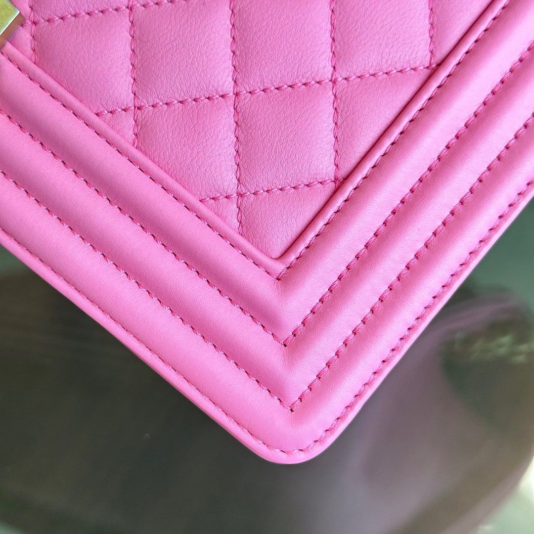 *Calfskin* Chanel Boy Old Medium Quilted Smooth Calfskin Pink AGHW No 26 - Best Luxury Designers