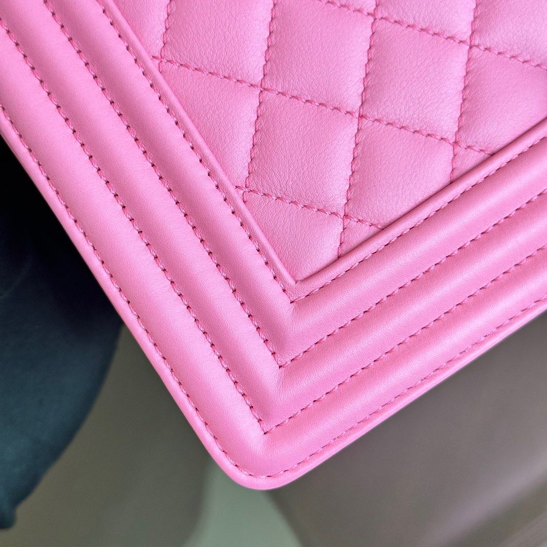 *Calfskin* Chanel Boy Old Medium Quilted Smooth Calfskin Pink AGHW No 26 - Best Luxury Designers