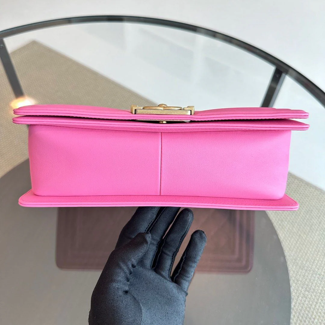 *Calfskin* Chanel Boy Old Medium Quilted Smooth Calfskin Pink AGHW No 26 - Best Luxury Designers