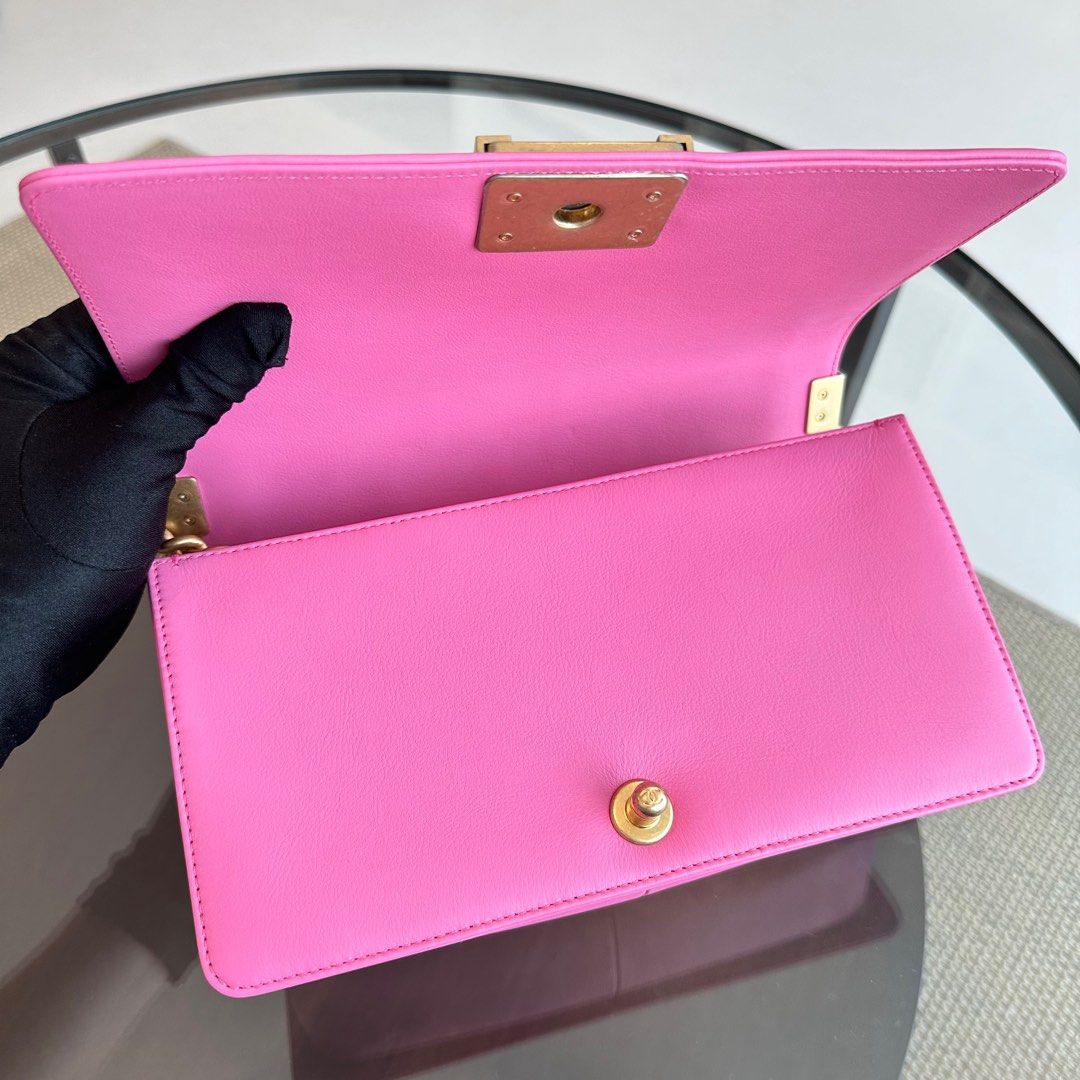 *Calfskin* Chanel Boy Old Medium Quilted Smooth Calfskin Pink AGHW No 26 - Best Luxury Designers