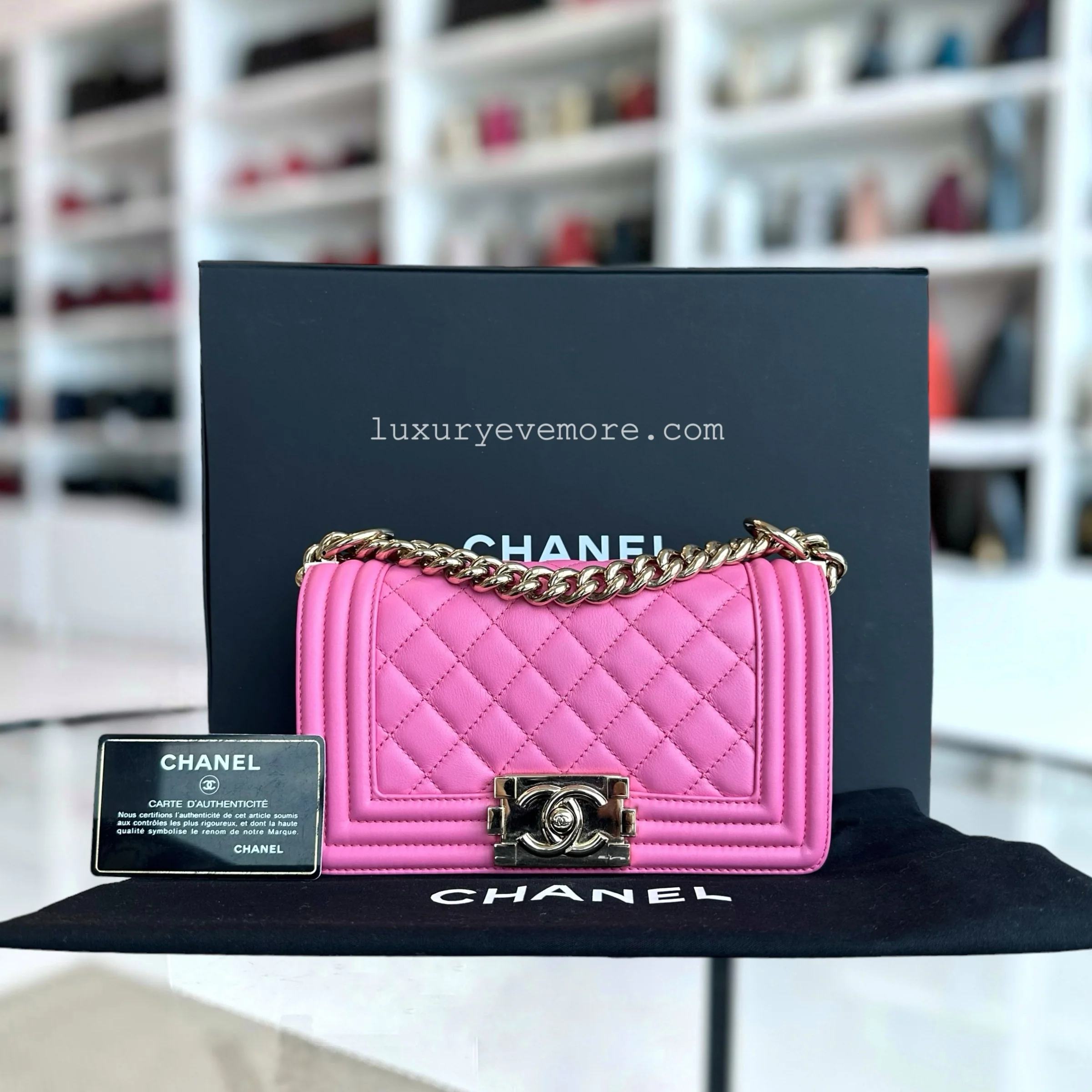 *Calfskin* Chanel Boy Small 20CM Quilted Calfskin Sakura Pink Leboy Golden Hardware Series 26 - Best Luxury Designers