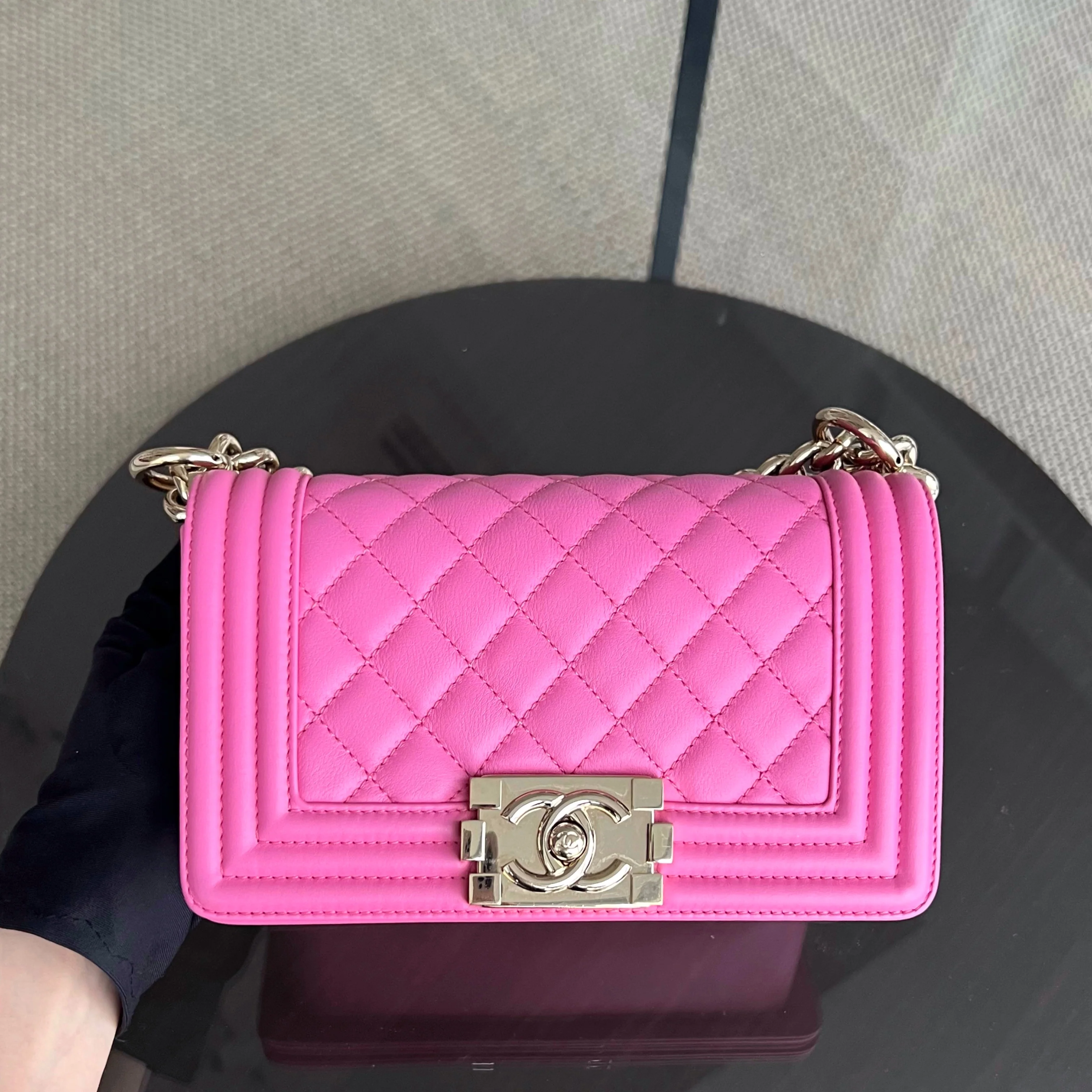 *Calfskin* Chanel Boy Small 20CM Quilted Calfskin Sakura Pink Leboy Golden Hardware Series 26 - Best Luxury Designers