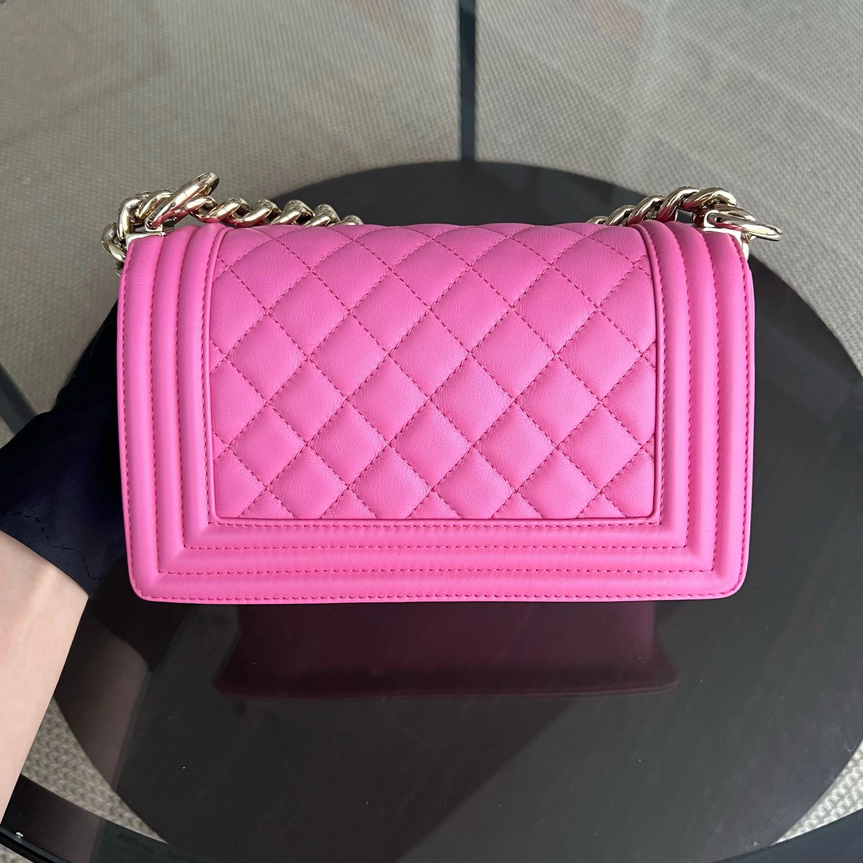 *Calfskin* Chanel Boy Small 20CM Quilted Calfskin Sakura Pink Leboy Golden Hardware Series 26 - Best Luxury Designers