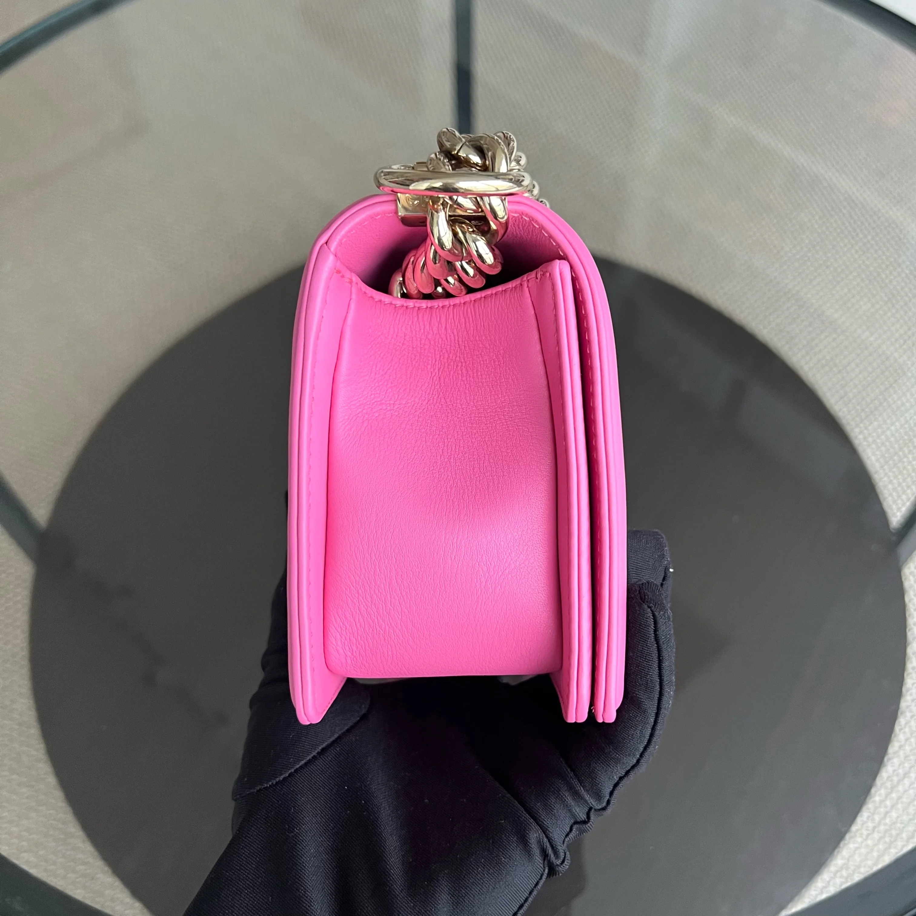 *Calfskin* Chanel Boy Small 20CM Quilted Calfskin Sakura Pink Leboy Golden Hardware Series 26 - Best Luxury Designers