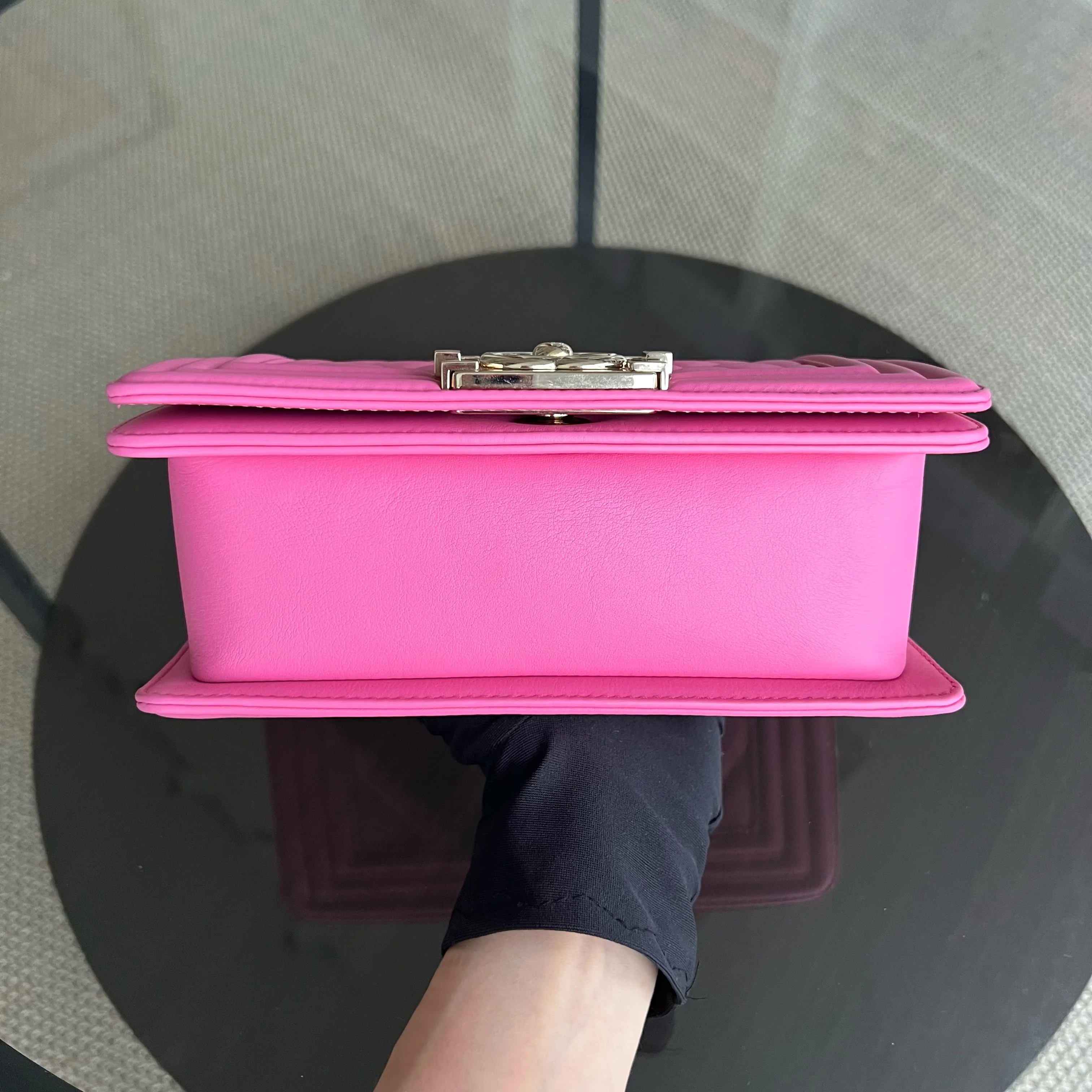 *Calfskin* Chanel Boy Small 20CM Quilted Calfskin Sakura Pink Leboy Golden Hardware Series 26 - Best Luxury Designers