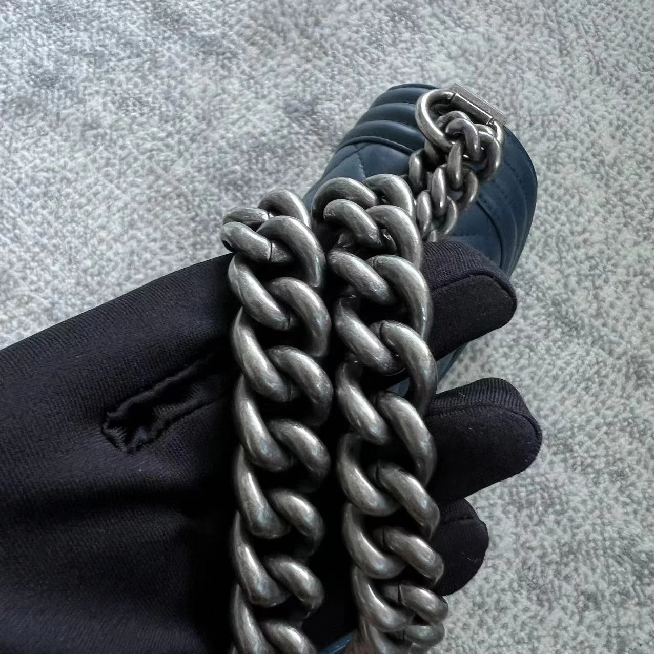 *Calfskin* Chanel Boy Small Quilted Calfskin Dark Blue Leboy Ruthenium Silver Hardware Series 26 - Best Luxury Designers