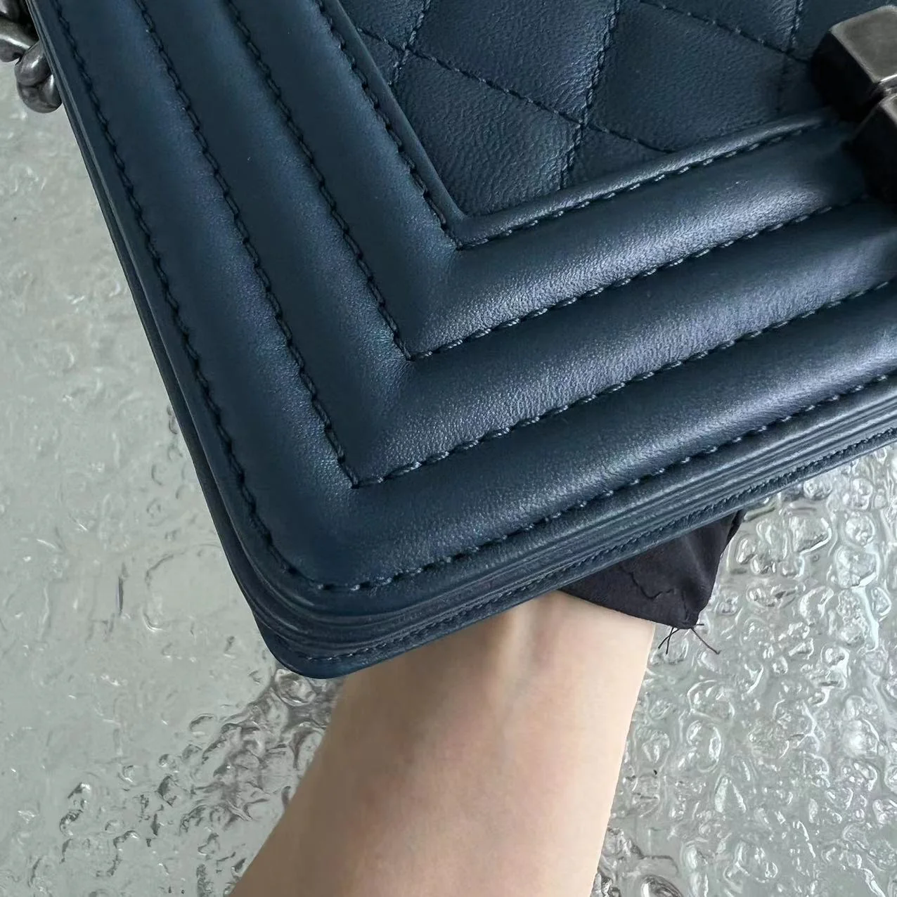 *Calfskin* Chanel Boy Small Quilted Calfskin Dark Blue Leboy Ruthenium Silver Hardware Series 26 - Best Luxury Designers