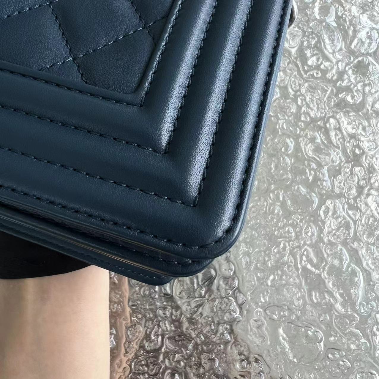 *Calfskin* Chanel Boy Small Quilted Calfskin Dark Blue Leboy Ruthenium Silver Hardware Series 26 - Best Luxury Designers