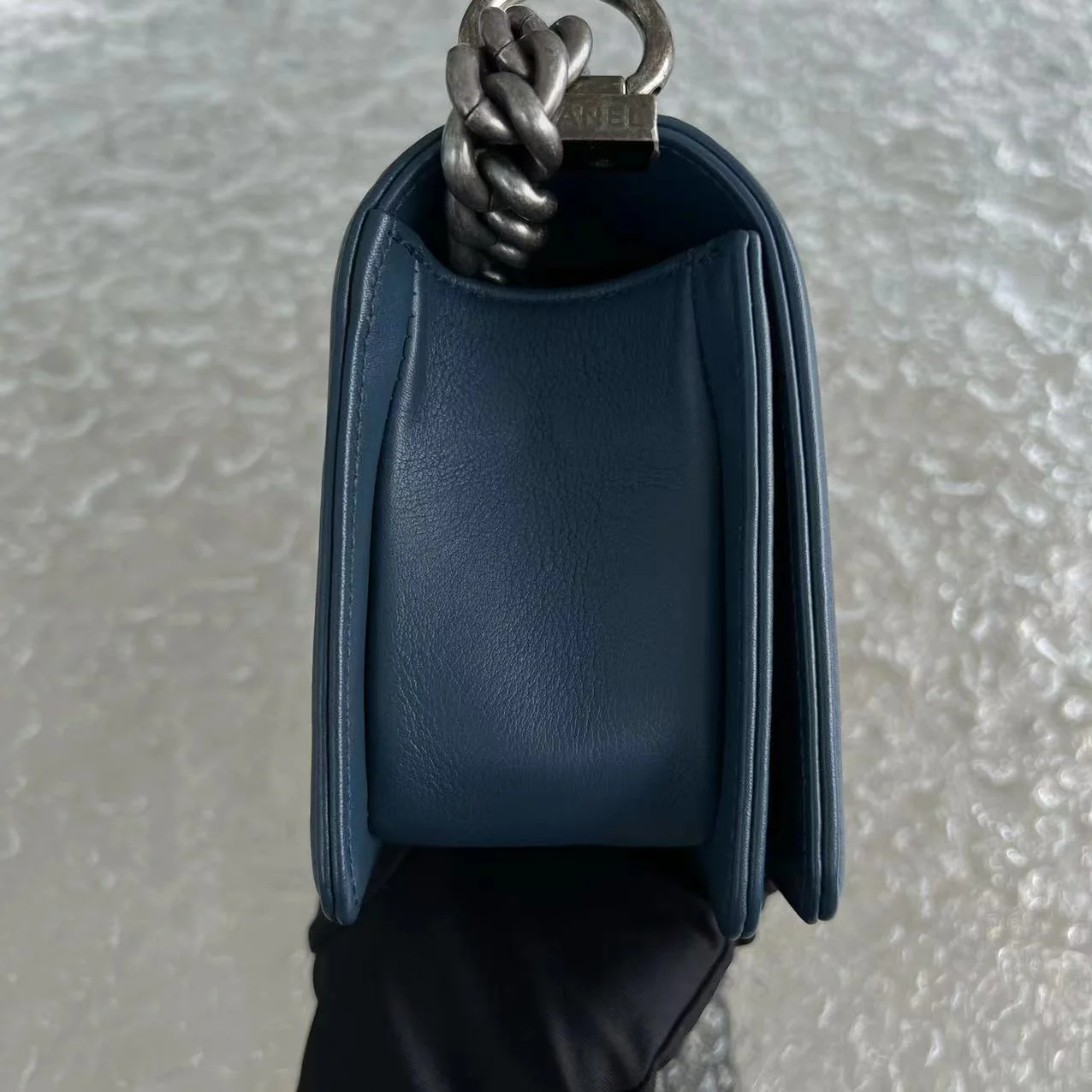 *Calfskin* Chanel Boy Small Quilted Calfskin Dark Blue Leboy Ruthenium Silver Hardware Series 26 - Best Luxury Designers