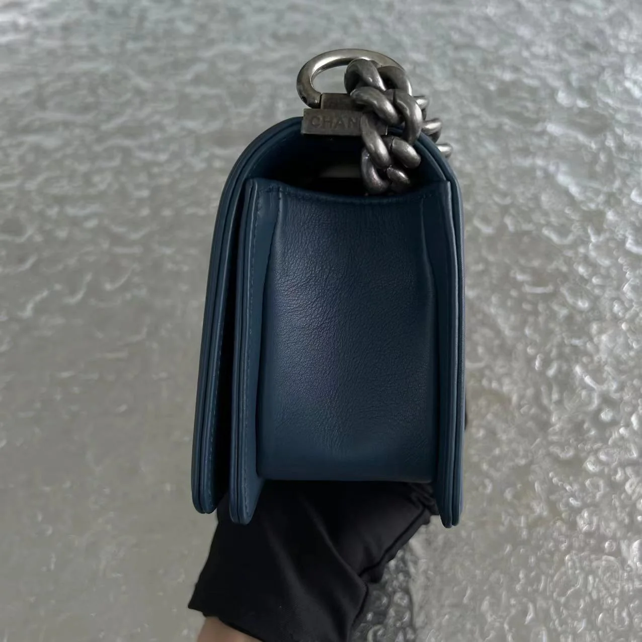 *Calfskin* Chanel Boy Small Quilted Calfskin Dark Blue Leboy Ruthenium Silver Hardware Series 26 - Best Luxury Designers