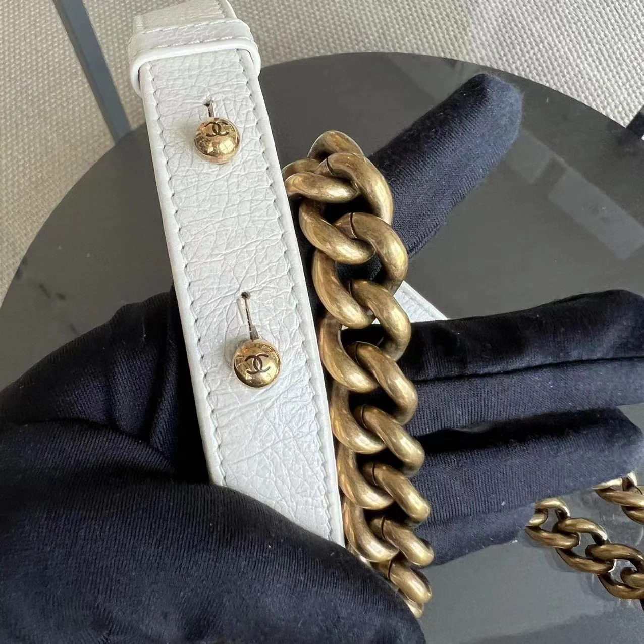 *Calfskin* Chanel Boy Small Quilted Grained Calfskin Cream White Leboy Golden Hardware Series 20 - Best Luxury Designers