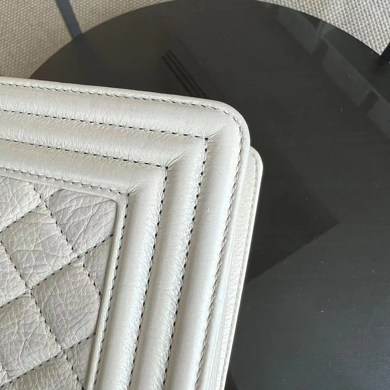 *Calfskin* Chanel Boy Small Quilted Grained Calfskin Cream White Leboy Golden Hardware Series 20 - Best Luxury Designers