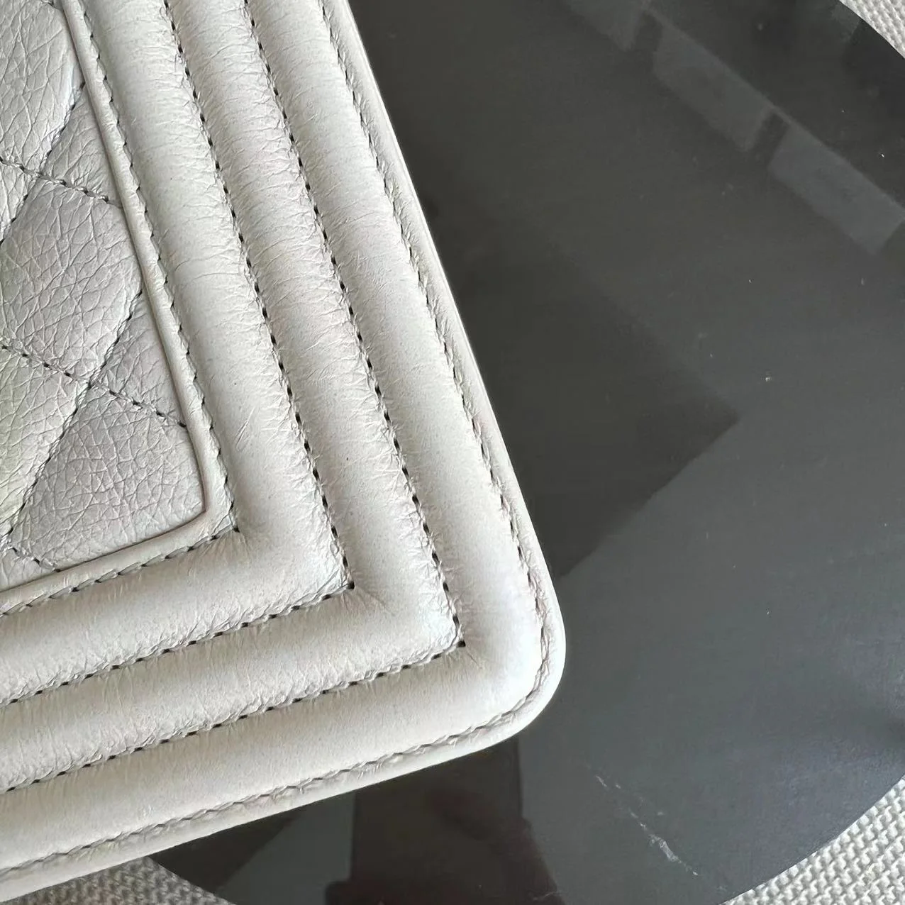 *Calfskin* Chanel Boy Small Quilted Grained Calfskin Cream White Leboy Golden Hardware Series 20 - Best Luxury Designers