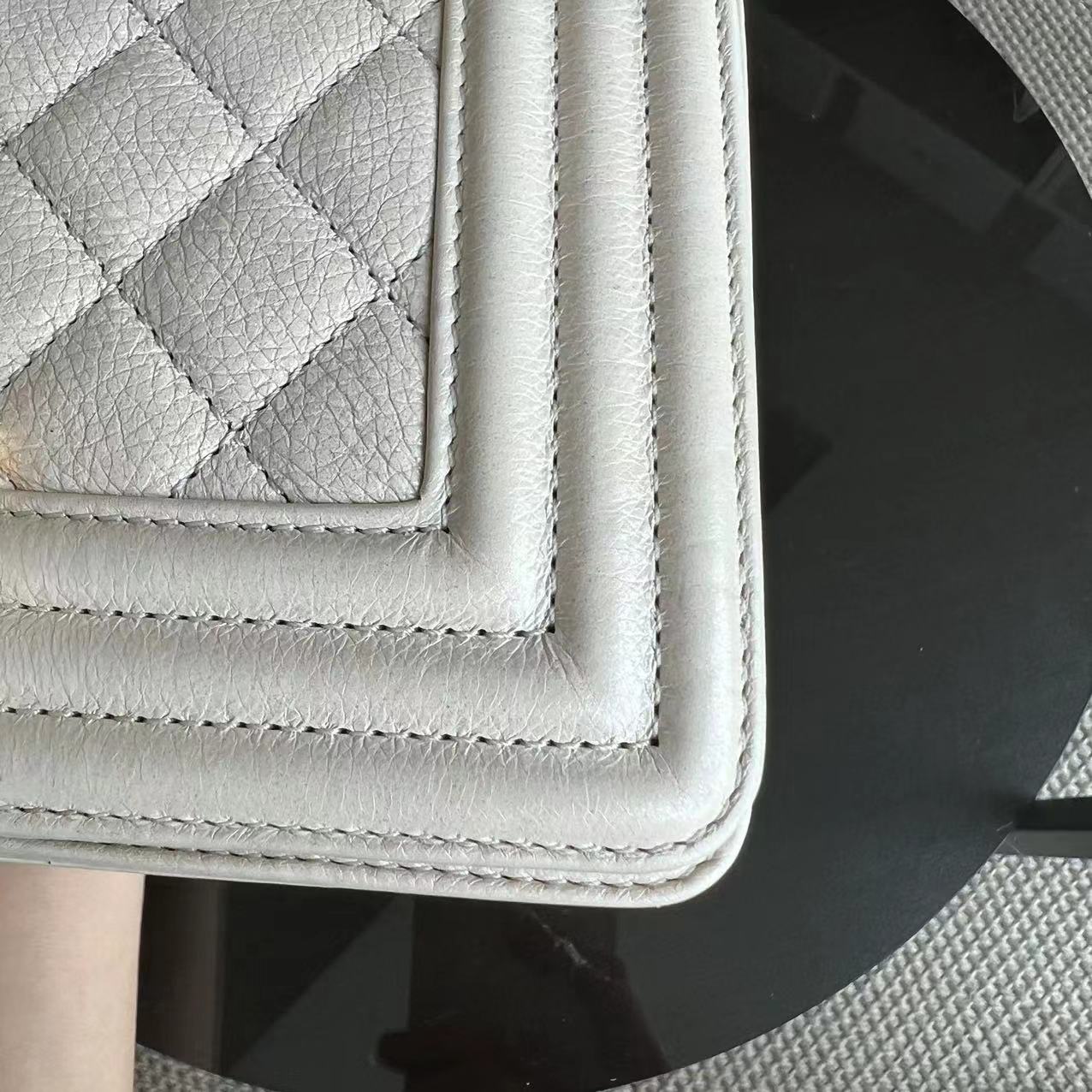 *Calfskin* Chanel Boy Small Quilted Grained Calfskin Cream White Leboy Golden Hardware Series 20 - Best Luxury Designers