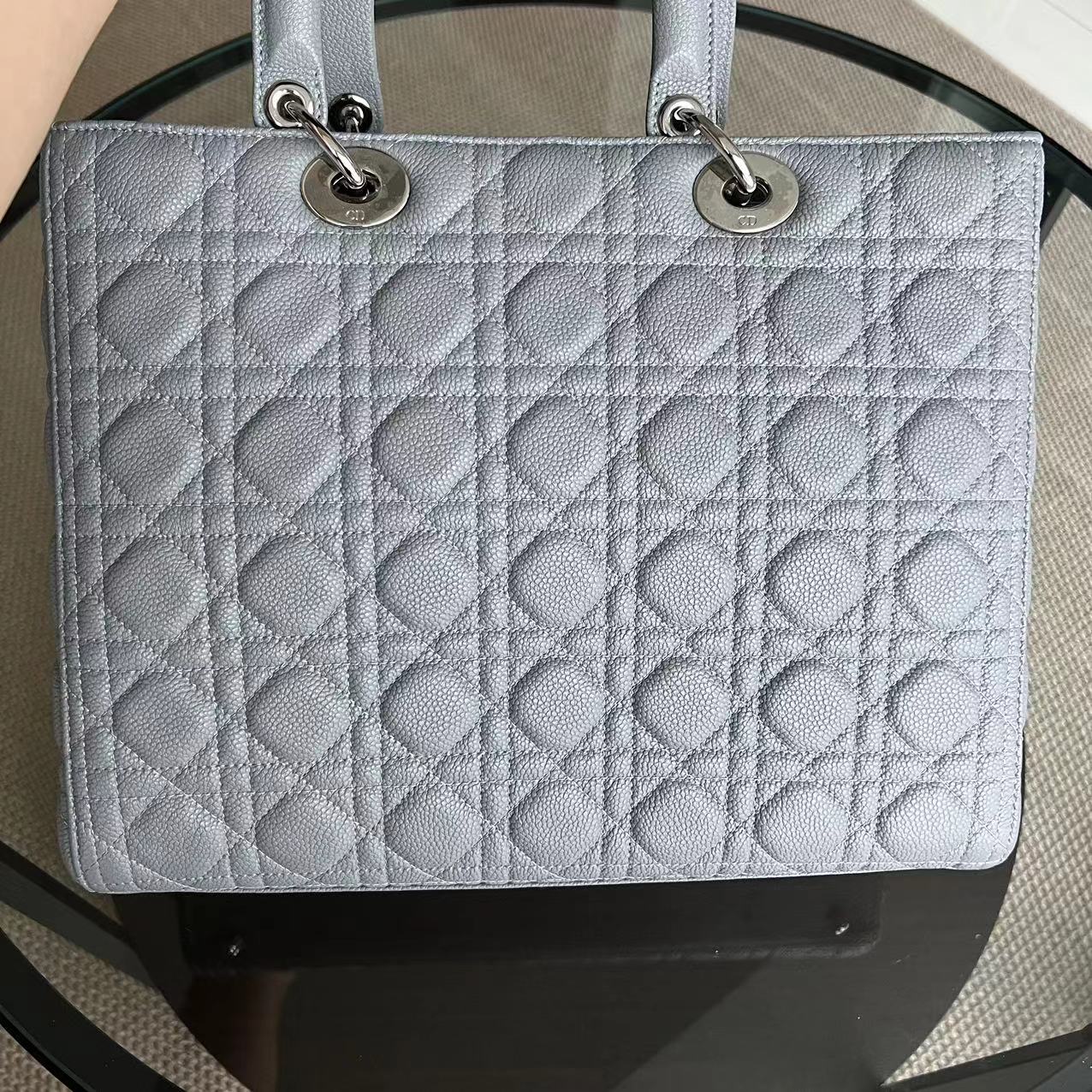 *Caviar* Dior Lady Large Cannage Caviar Grained Calfskin Grey Gray SHW NO STRAP - Best Luxury Designers
