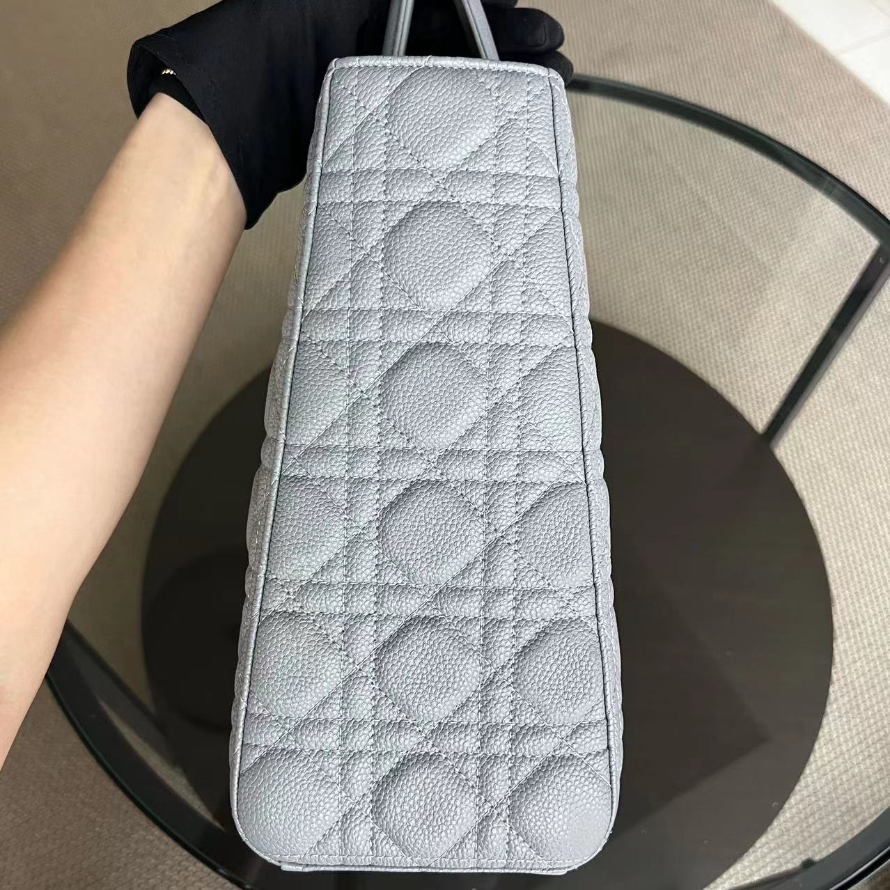 *Caviar* Dior Lady Large Cannage Caviar Grained Calfskin Grey Gray SHW NO STRAP - Best Luxury Designers