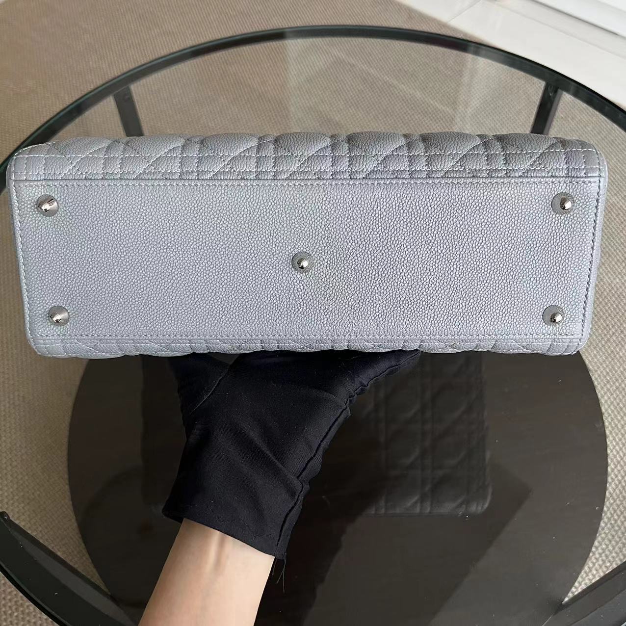 *Caviar* Dior Lady Large Cannage Caviar Grained Calfskin Grey Gray SHW NO STRAP - Best Luxury Designers