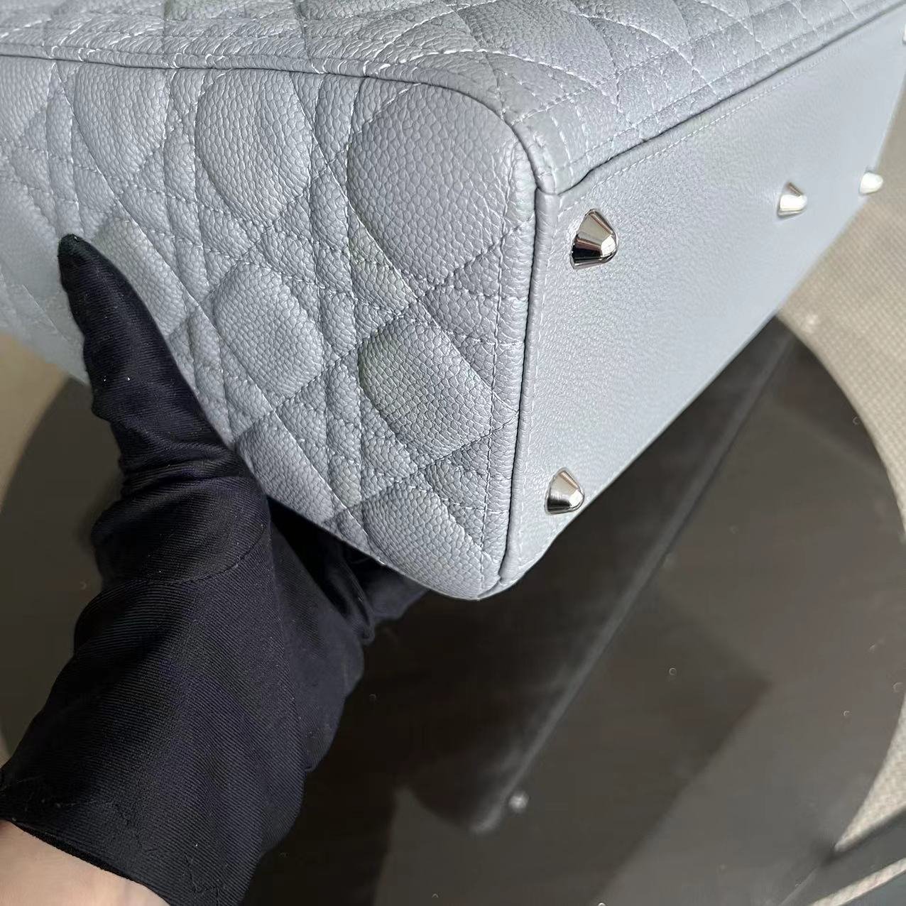 *Caviar* Dior Lady Large Cannage Caviar Grained Calfskin Grey Gray SHW NO STRAP - Best Luxury Designers