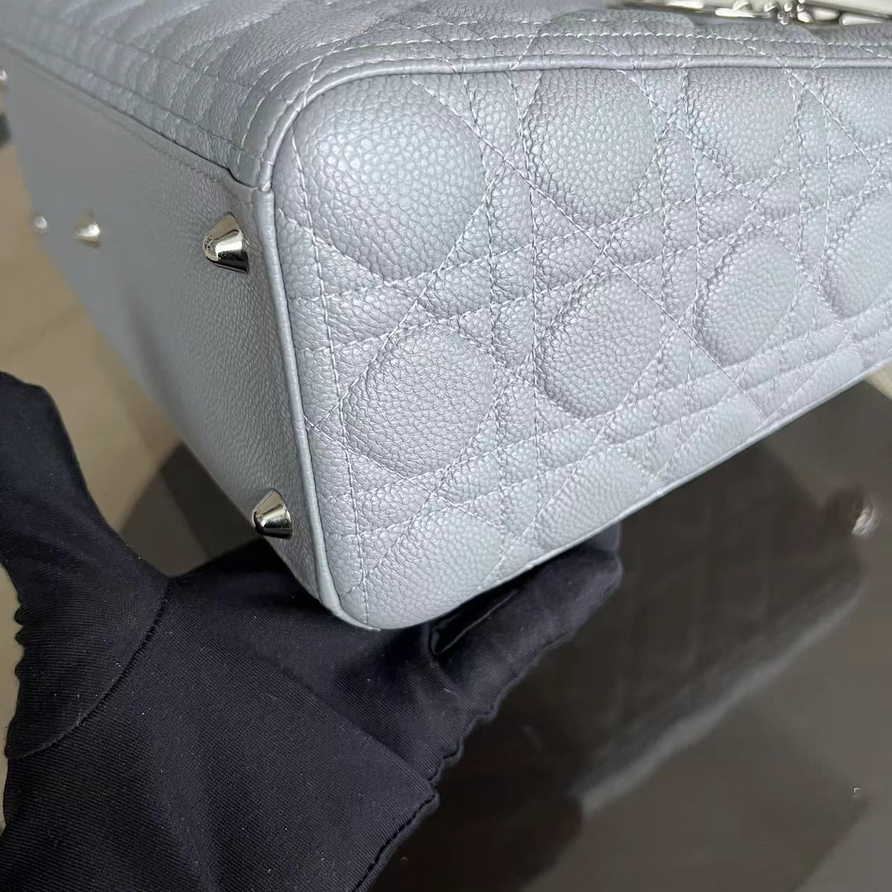 *Caviar* Dior Lady Large Cannage Caviar Grained Calfskin Grey Gray SHW NO STRAP - Best Luxury Designers