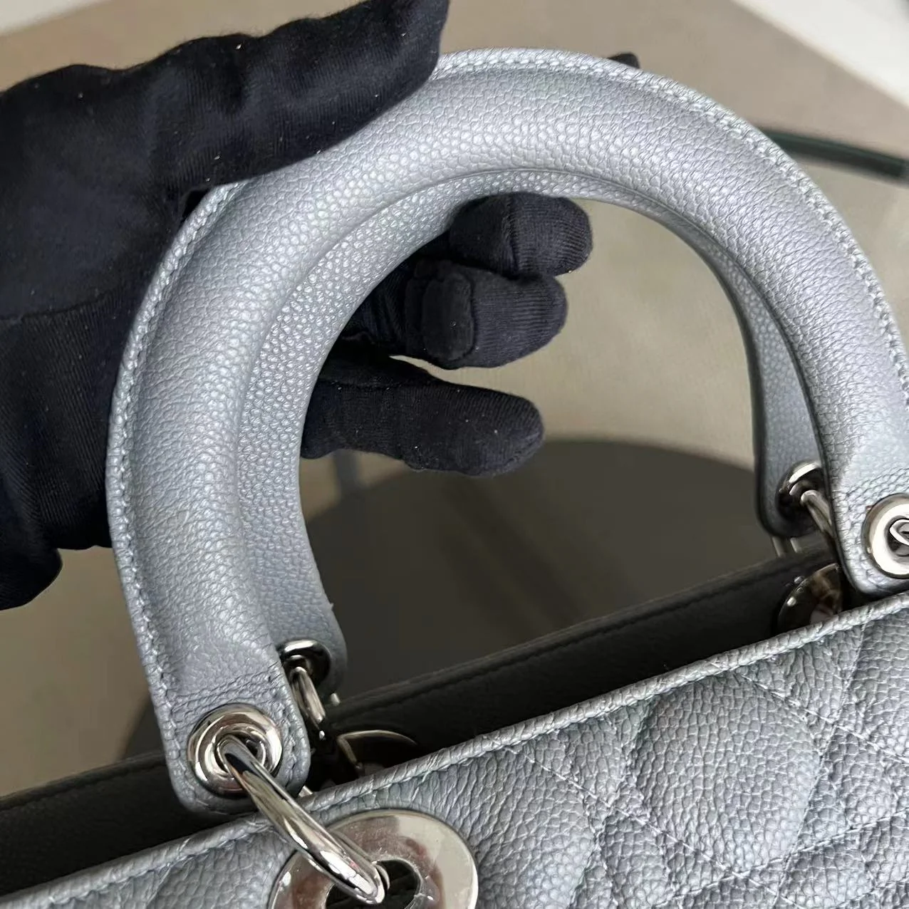 *Caviar* Dior Lady Large Cannage Caviar Grained Calfskin Grey Gray SHW NO STRAP - Best Luxury Designers