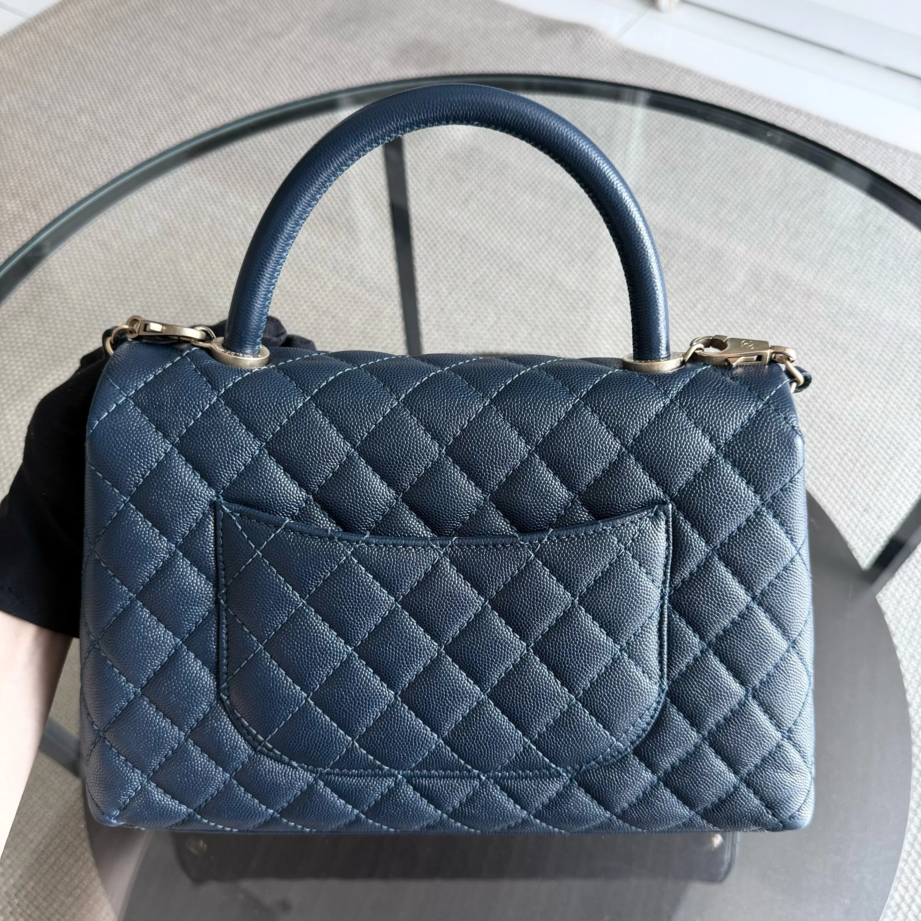 Chanel Coco Handle Medium - Caviar 29CM Quilted Dark Blue Gold Hardware Series 25