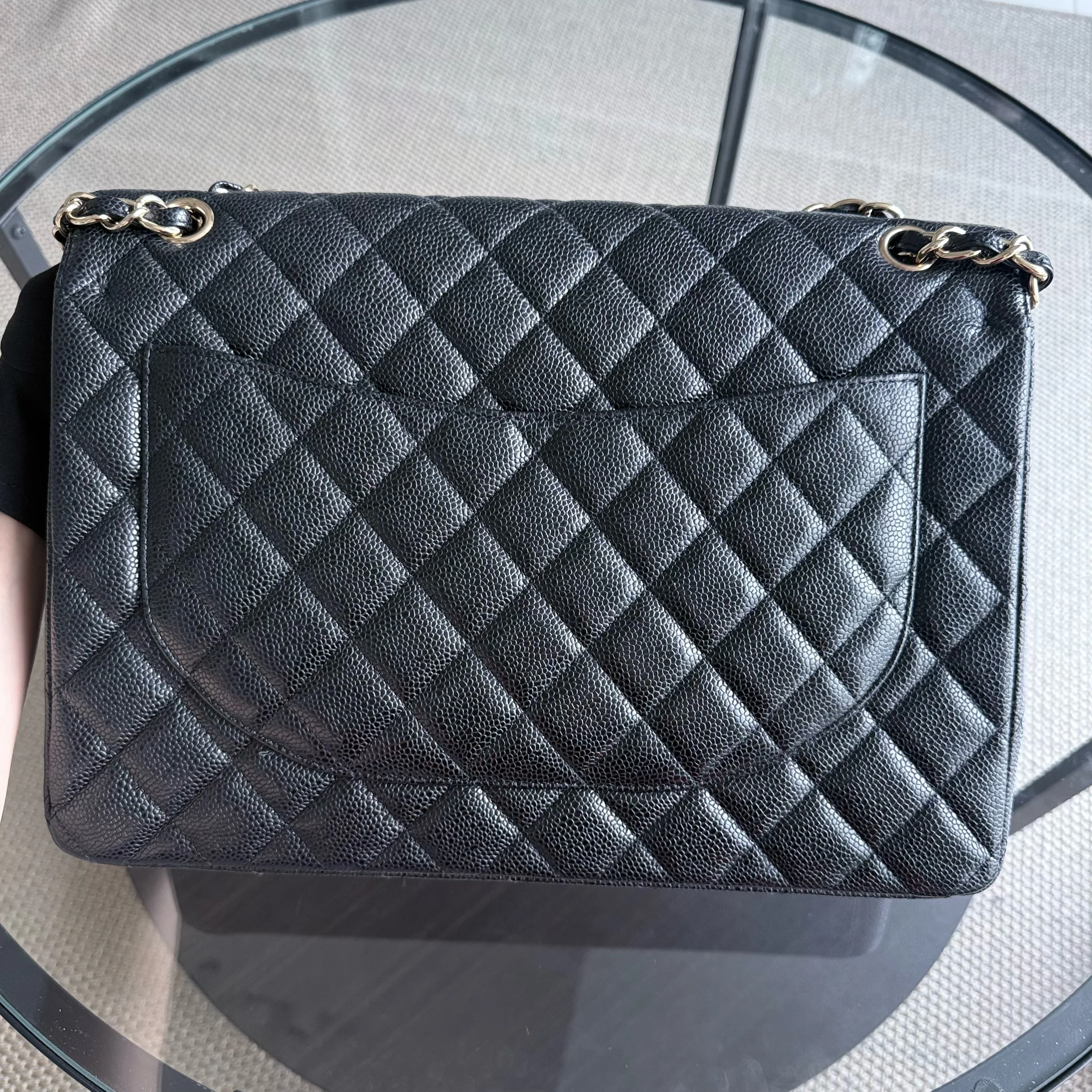 Chanel Classic Flap Maxi - Caviar Double Flap 33CM Quilted Black Gold Hardware Series 15