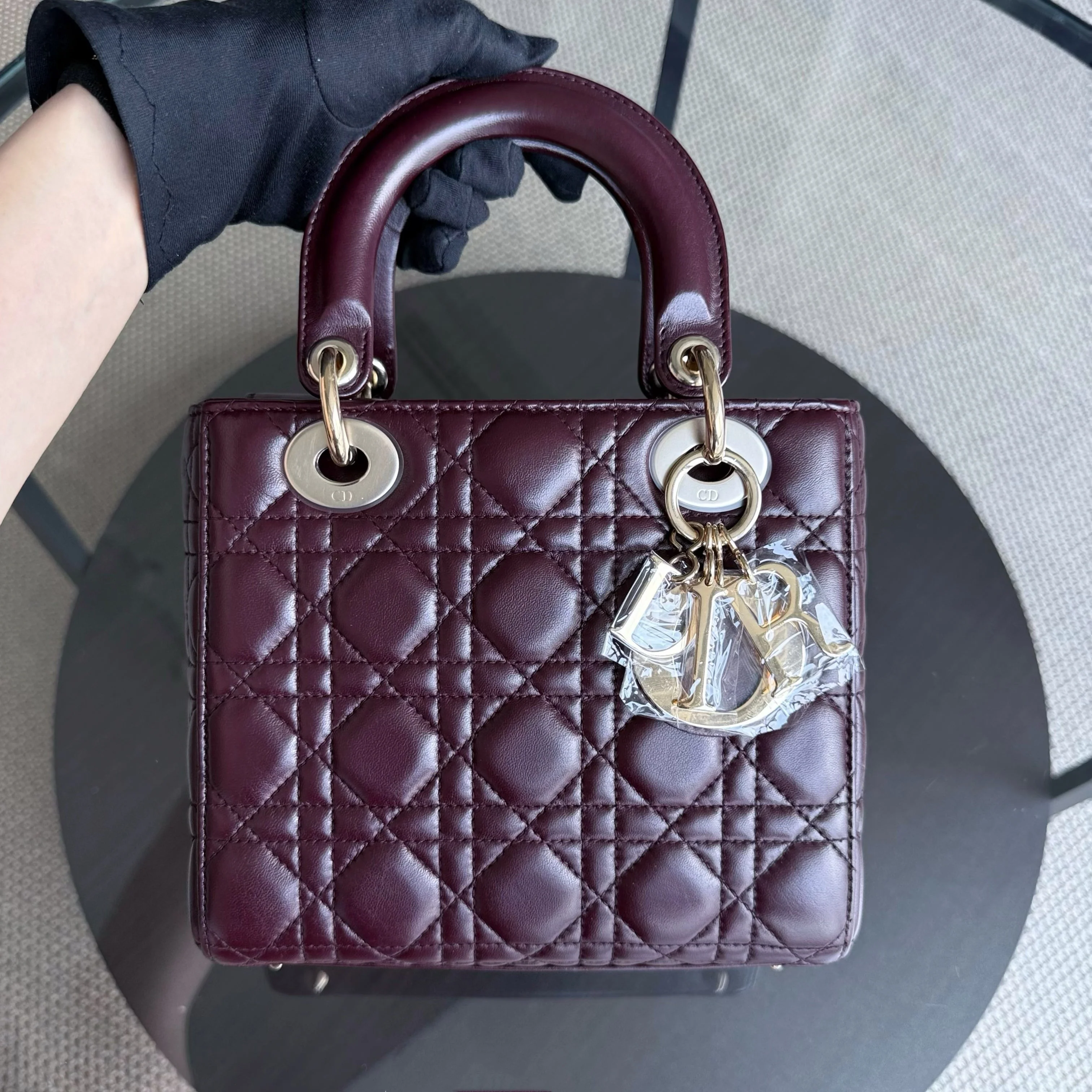 Dior Lady Small Flap - Cannage Lambskin Burgundy Gold Hardware