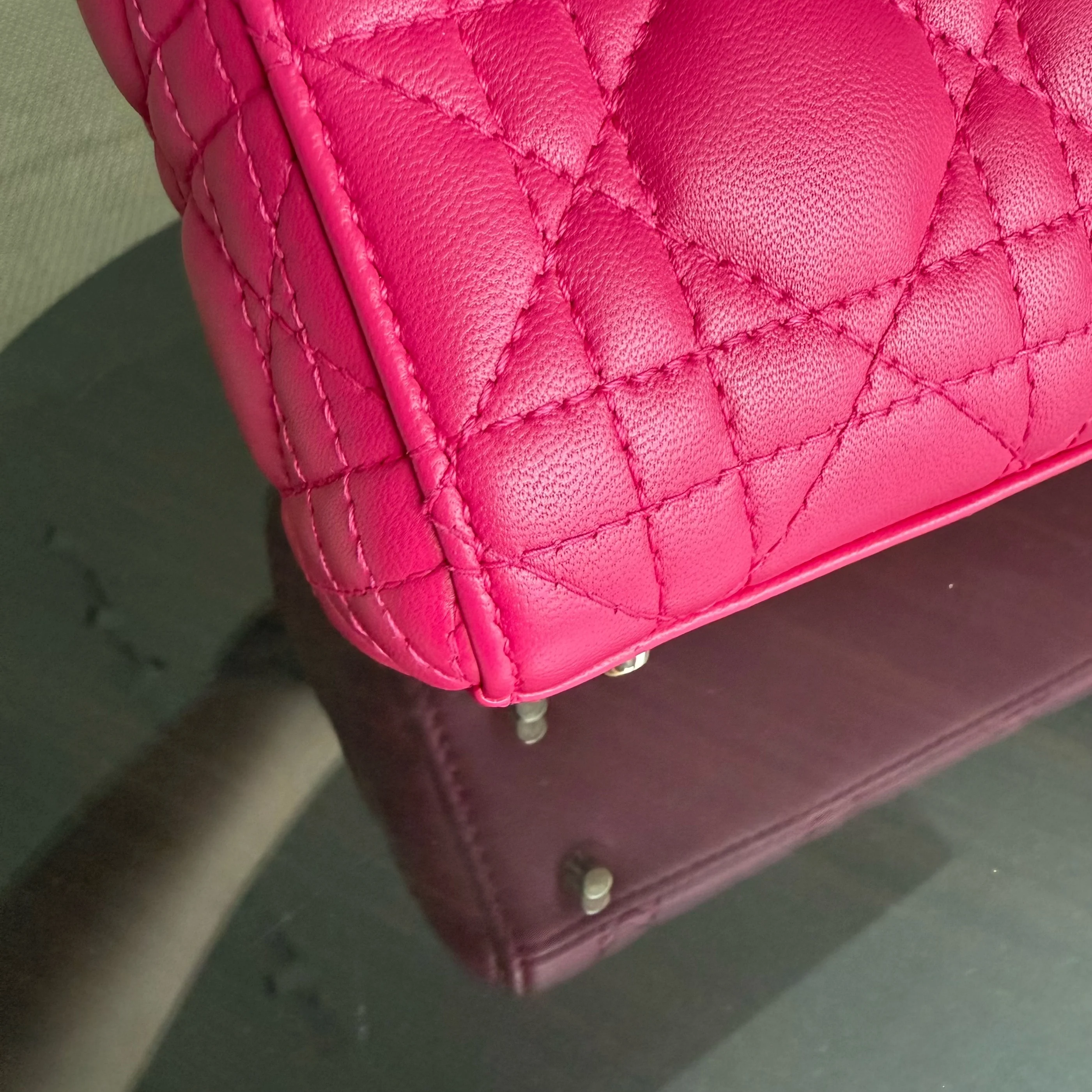 Dior Lady Mini - Cannage Lambskin Hot Pink Gold Hardware Adjustable Strap