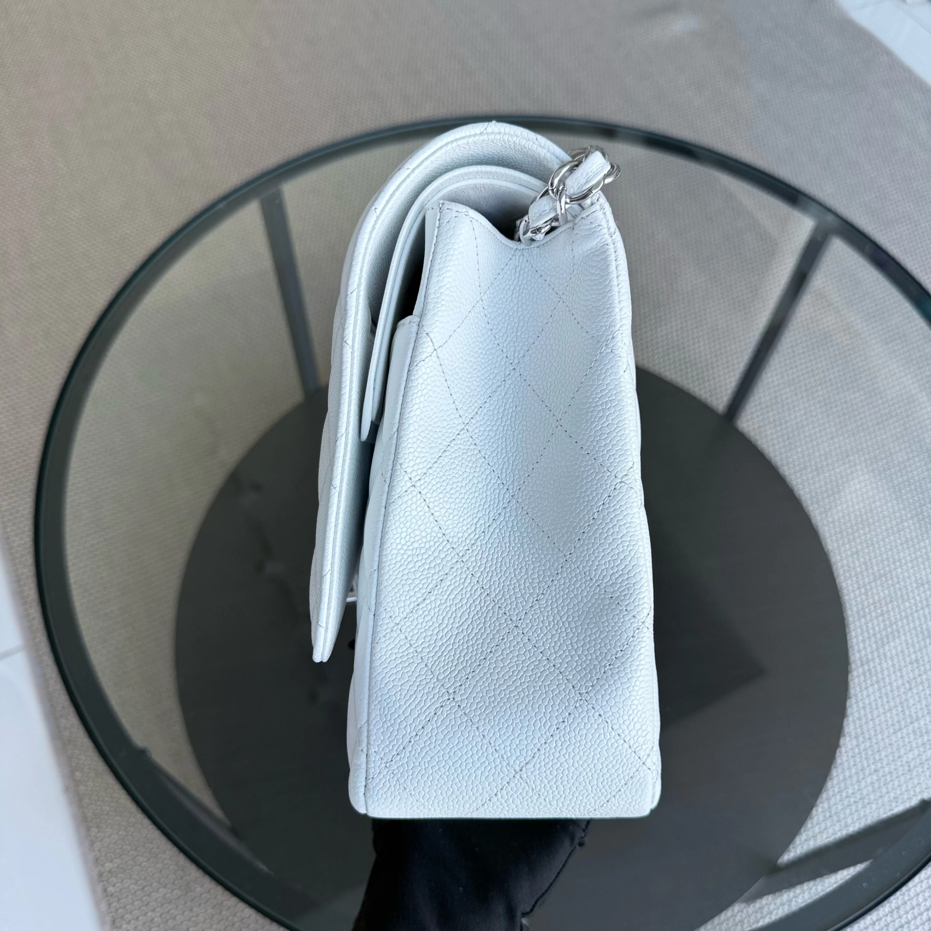 Chanel Classic Flap Maxi - Caviar Double Flap 33CM Quilted White Silver Hardware Series 14
