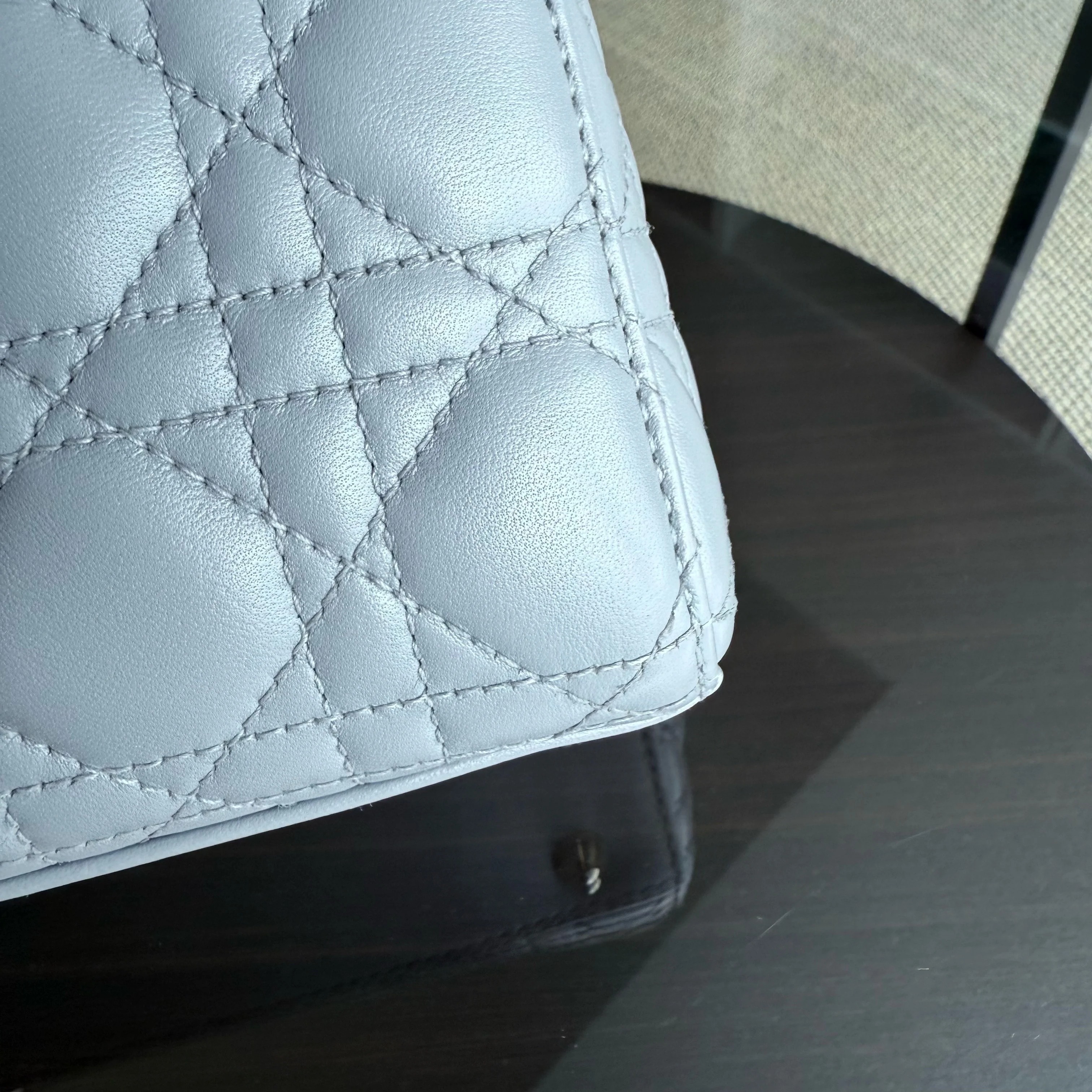 Dior Lady Small - Cannage Lambskin Light Grey Gray Gold Hardware