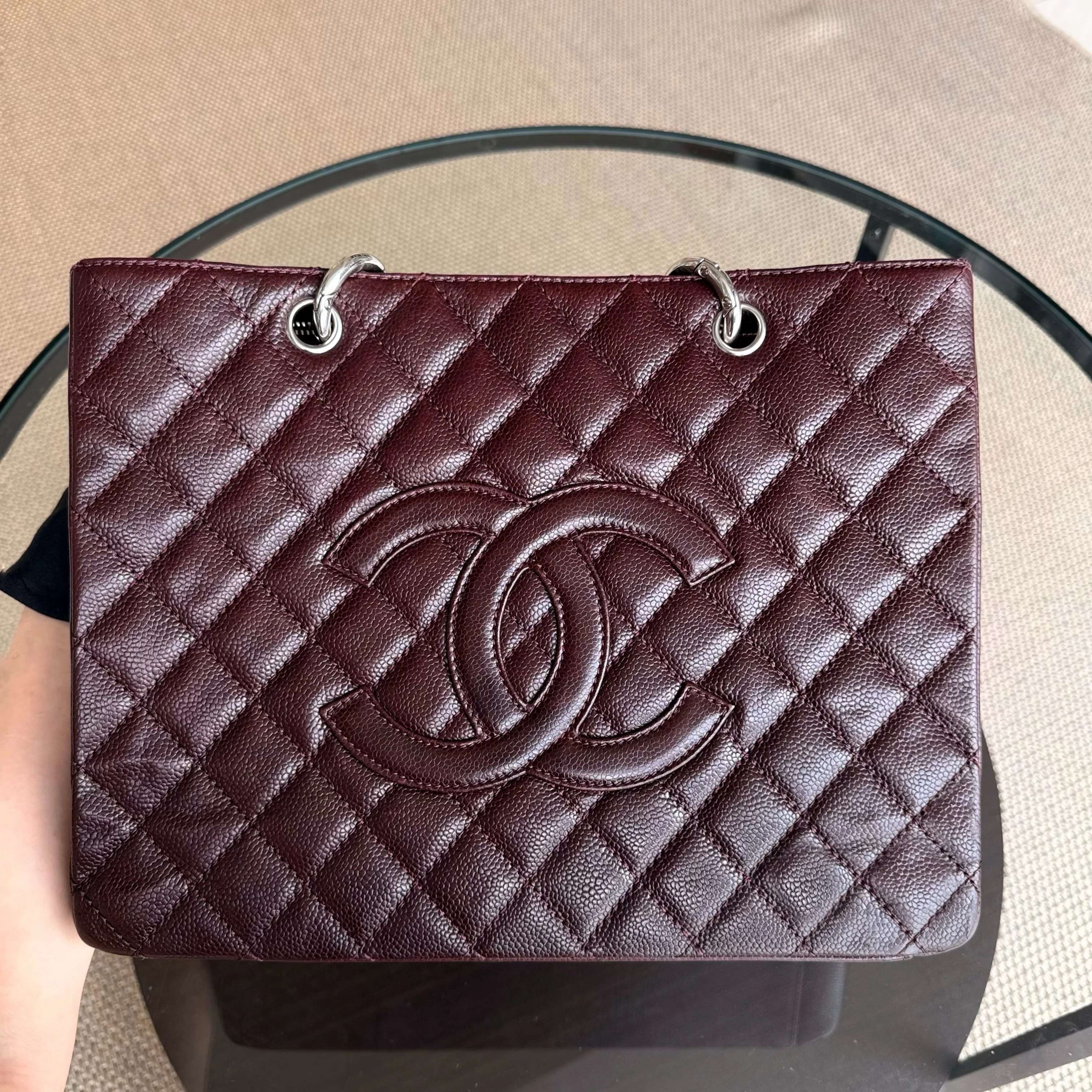 Chanel GST Grand Shopping Tote  - Caviar Quilted Burgundy Grained Calfskin Silver Hardware Series 11