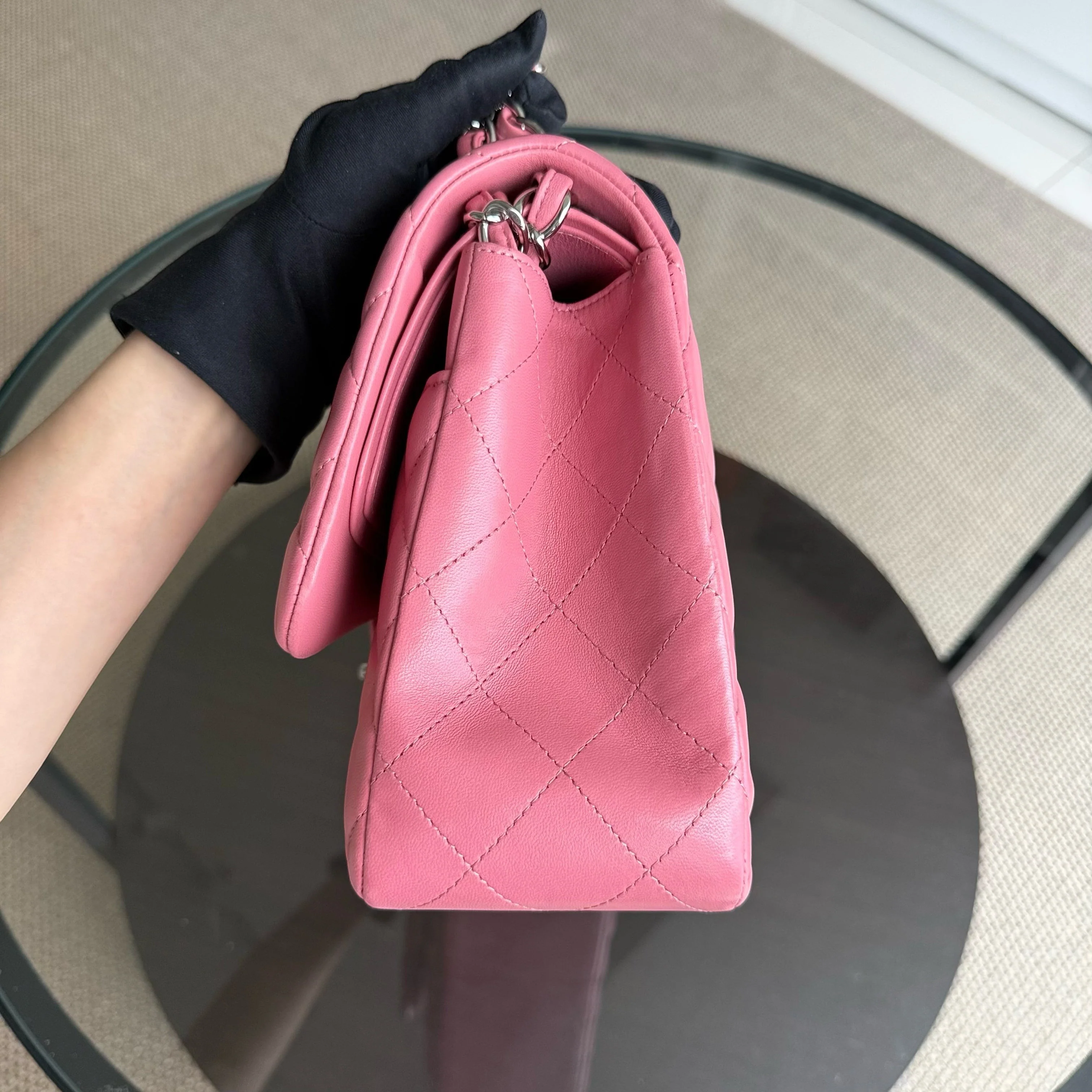 Chanel Classic Flap Jumbo - Double Flap 30CM Quilted Lambskin Sakura Pink Silver Hardware Series 18