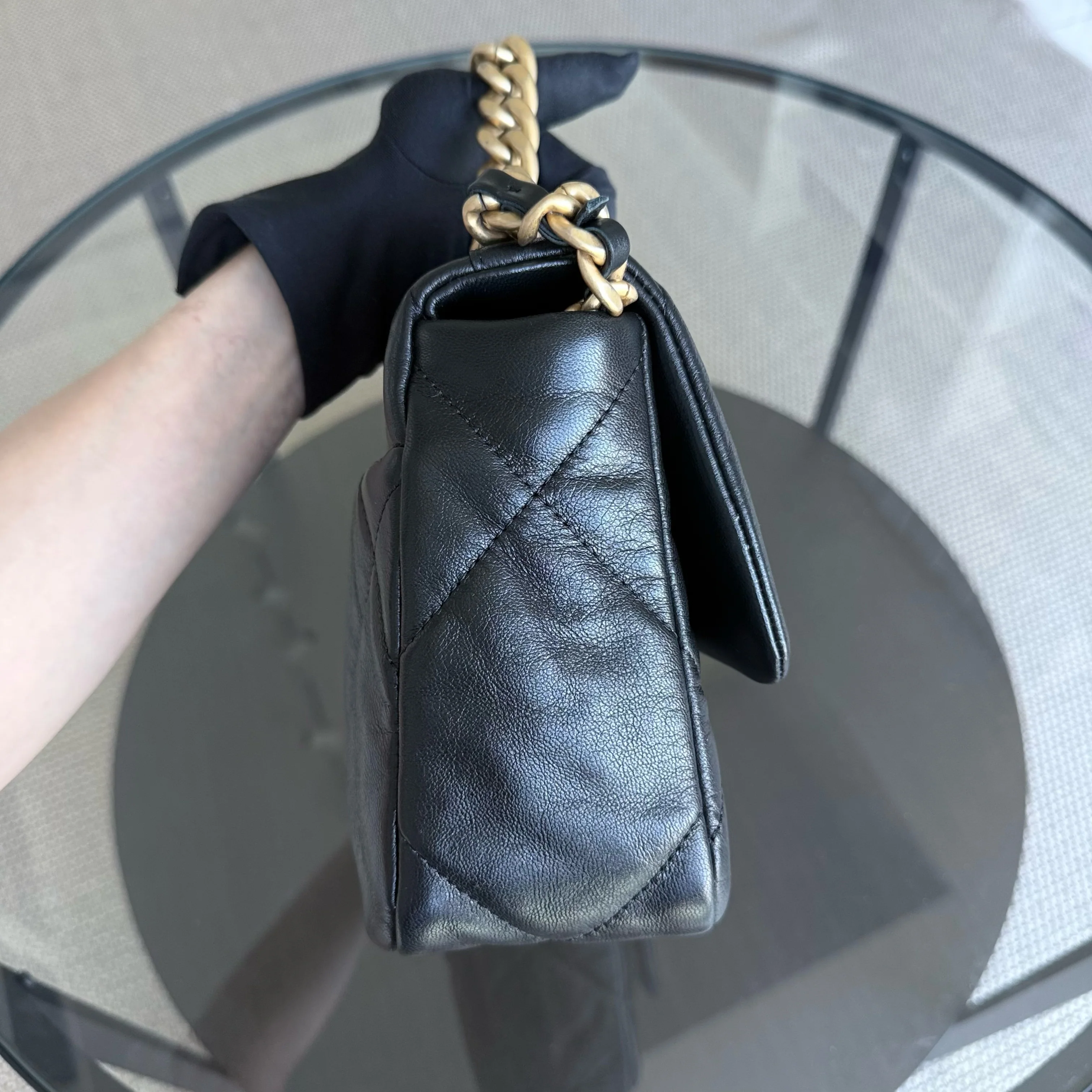 Chanel 19Bag C19 Small - Quilted Goatskin Black Gold Two-tone Hardware Series 30