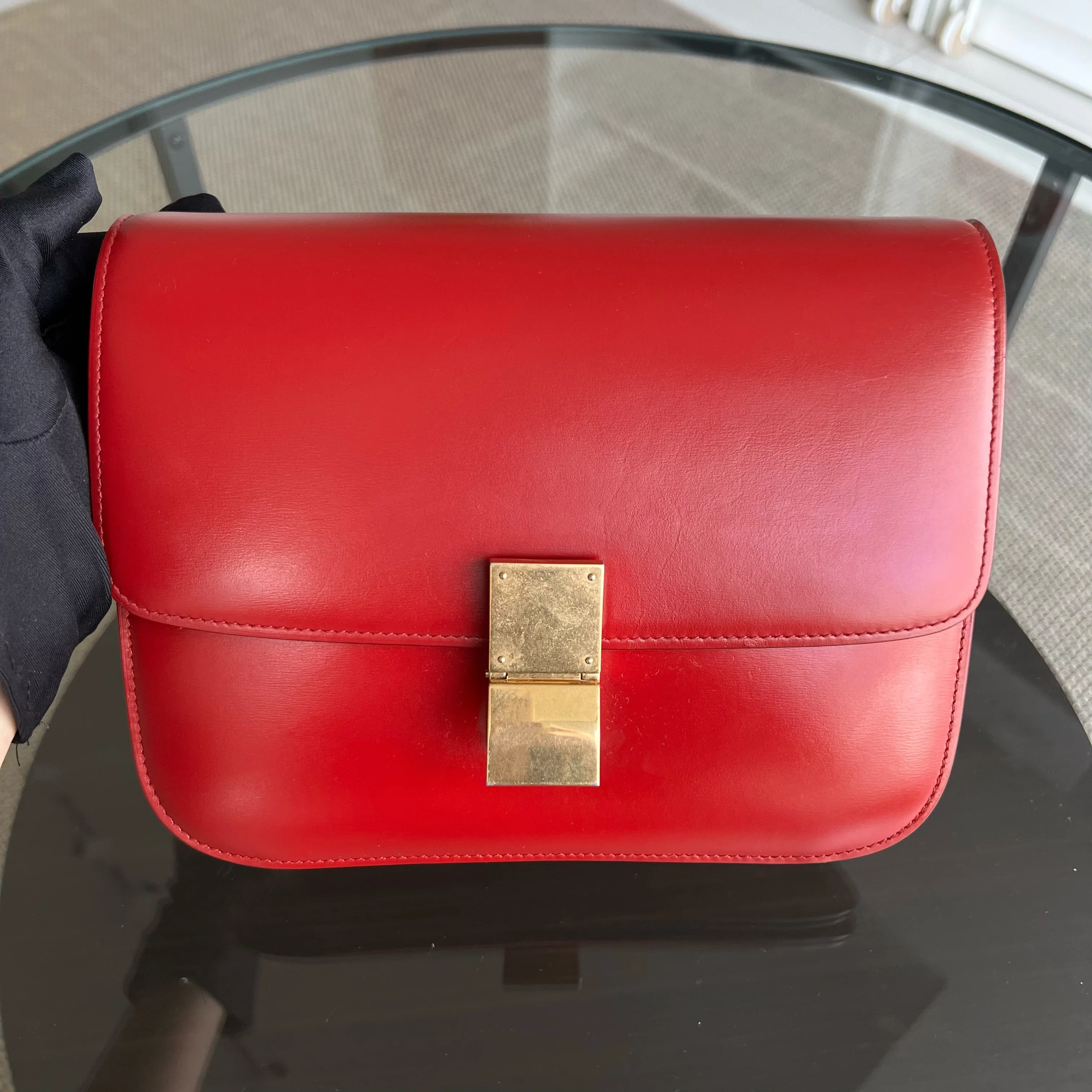 Celine Box Classic Smooth Calfskin Red Golden Hardware - Best Luxury Designers