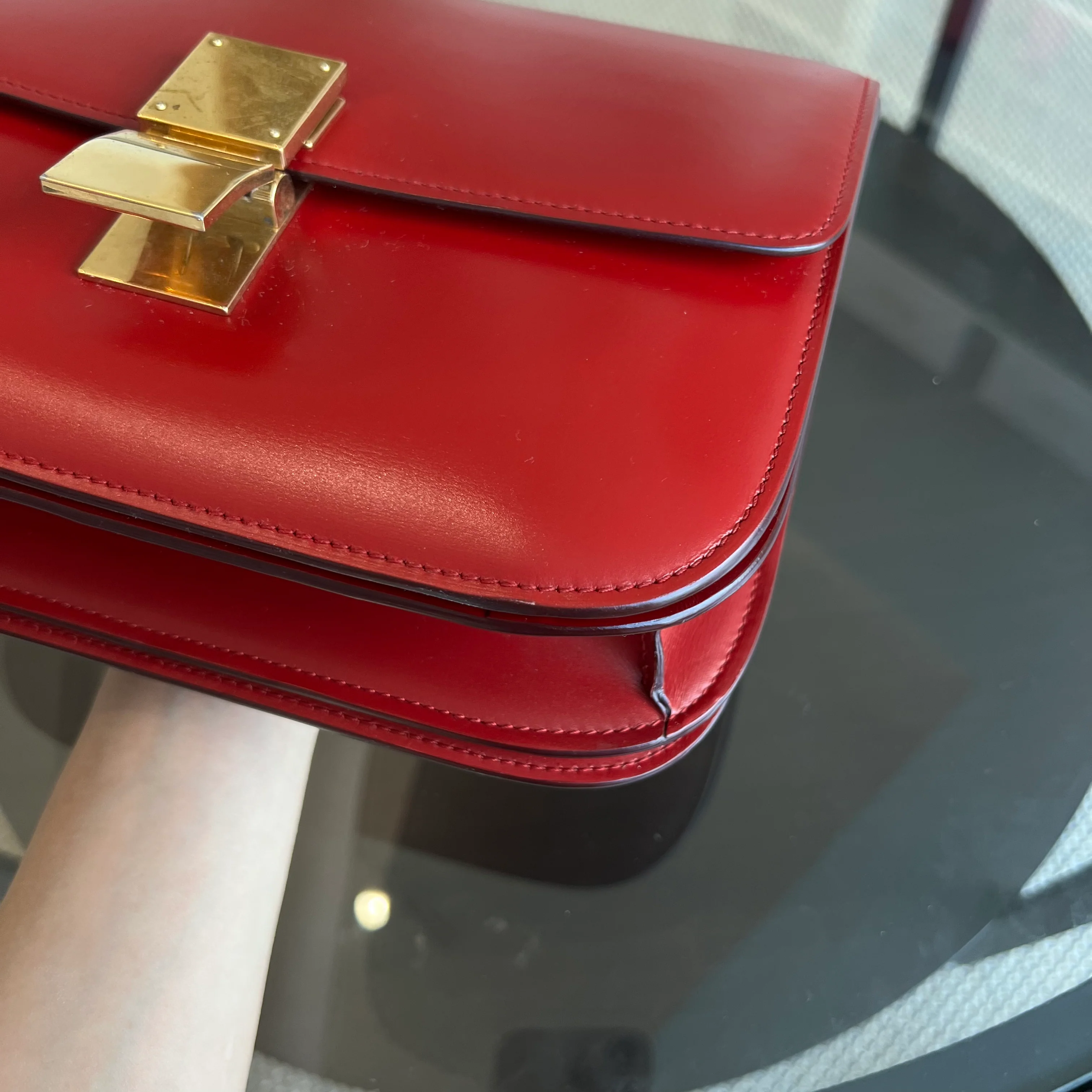 Celine Box Classic Smooth Calfskin Red Golden Hardware - Best Luxury Designers