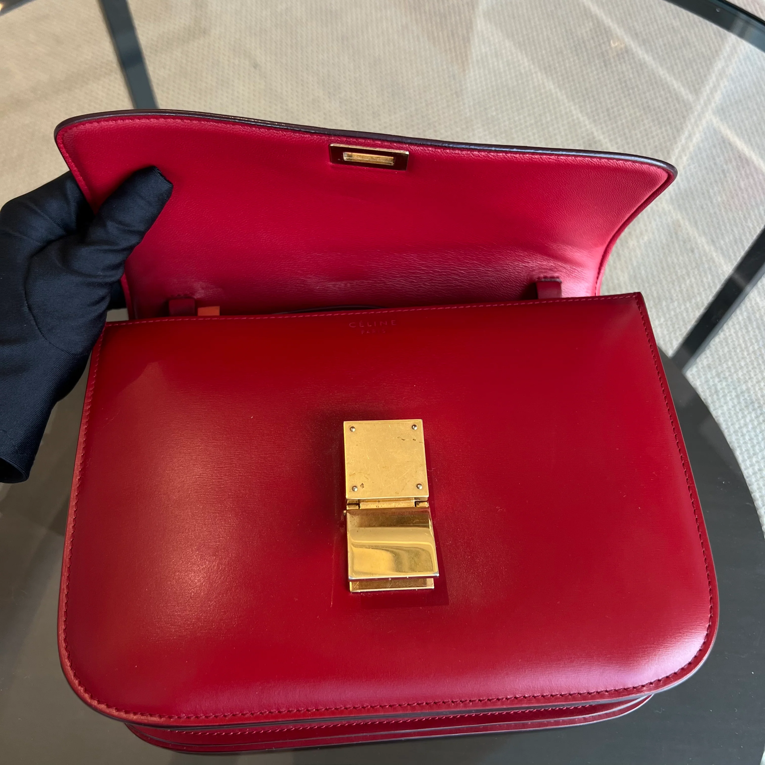 Celine Box Classic Smooth Calfskin Red Golden Hardware - Best Luxury Designers
