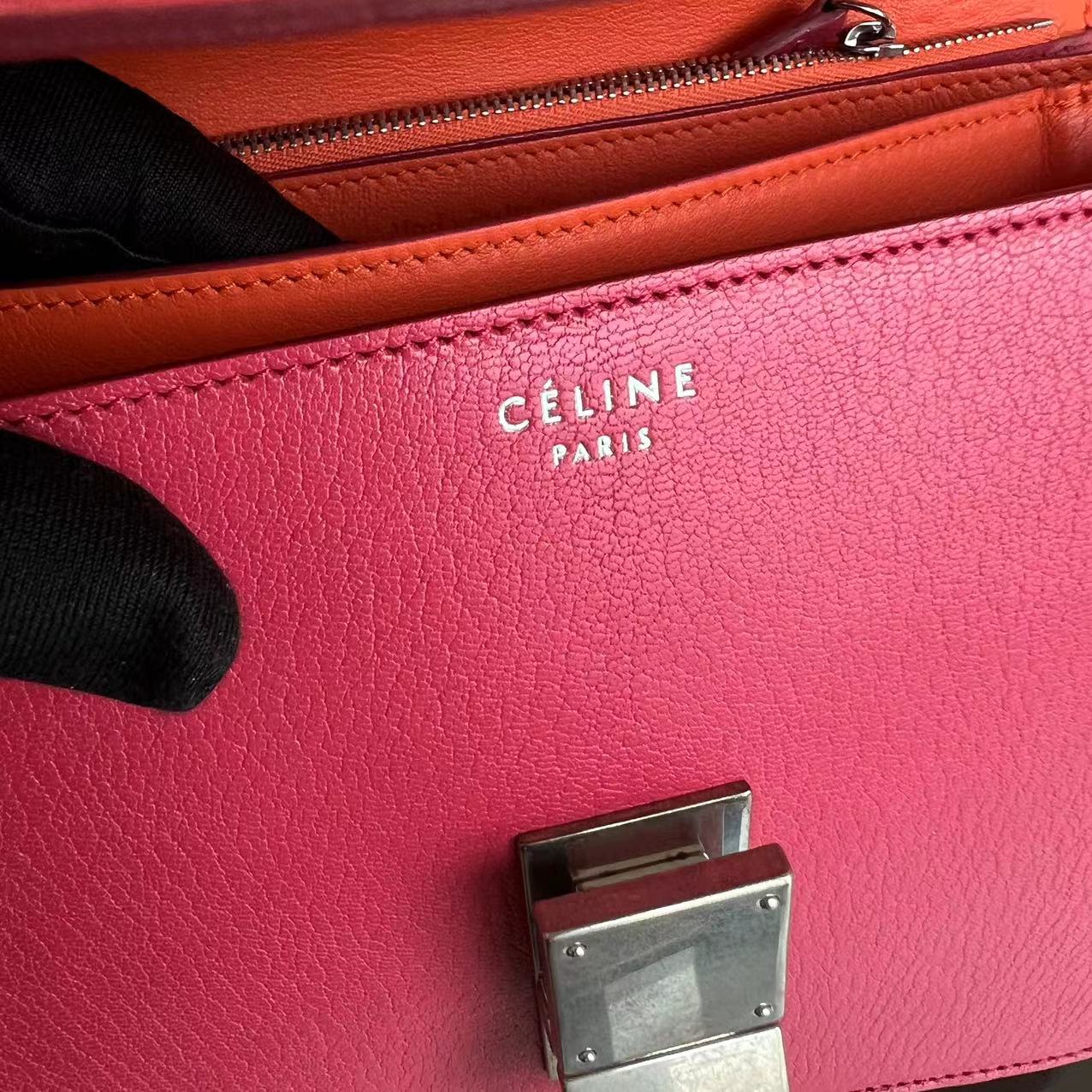 Celine Box Medium Grained Calfskin Hot Pink Silver Hardware - Best Luxury Designers