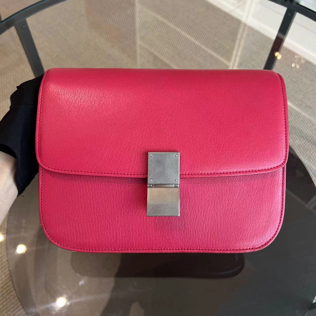 Celine Box Medium Grained Calfskin Hot Pink Silver Hardware - Best Luxury Designers