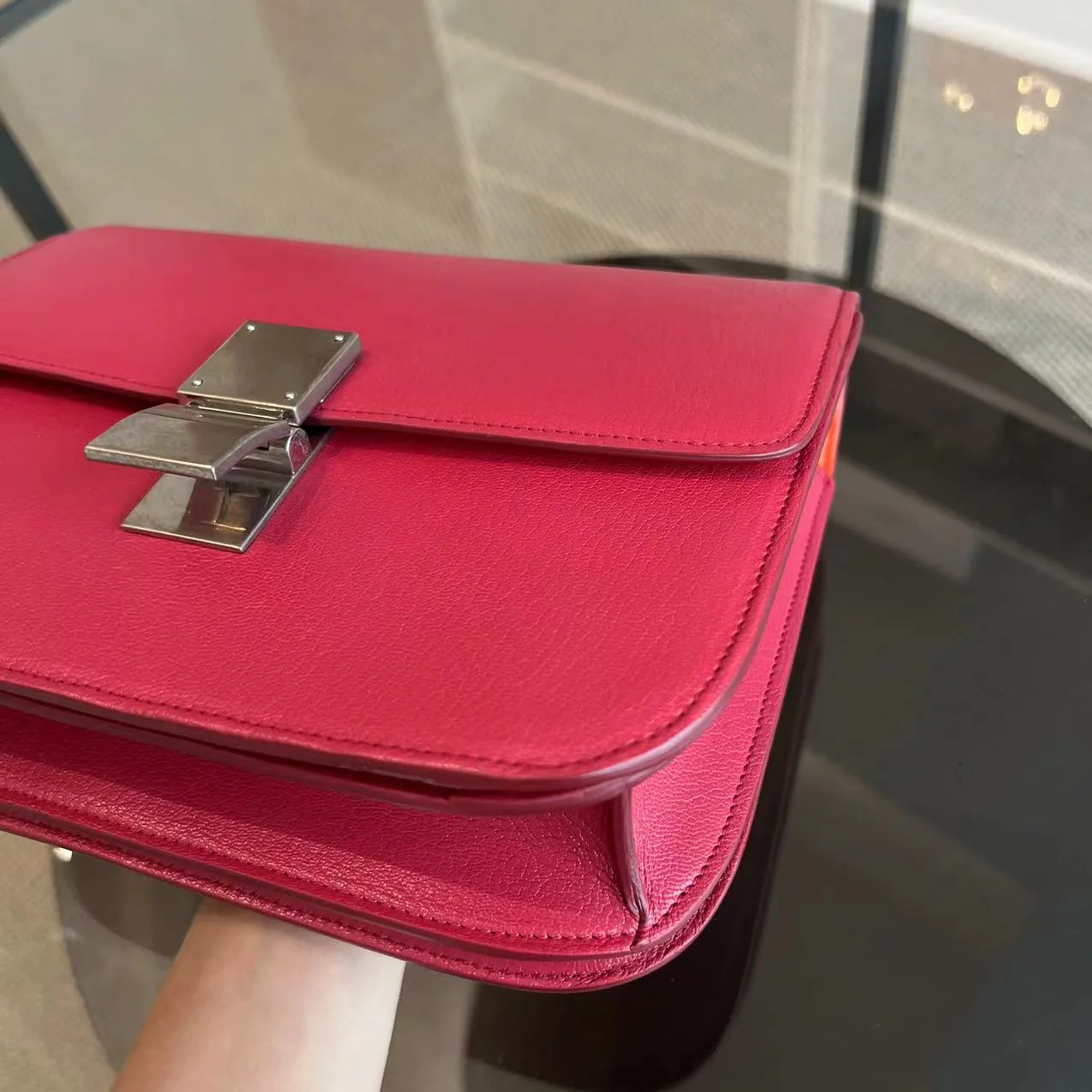 Celine Box Medium Grained Calfskin Hot Pink Silver Hardware - Best Luxury Designers