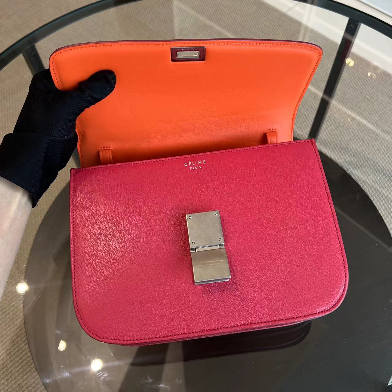 Celine Box Medium Grained Calfskin Hot Pink Silver Hardware - Best Luxury Designers