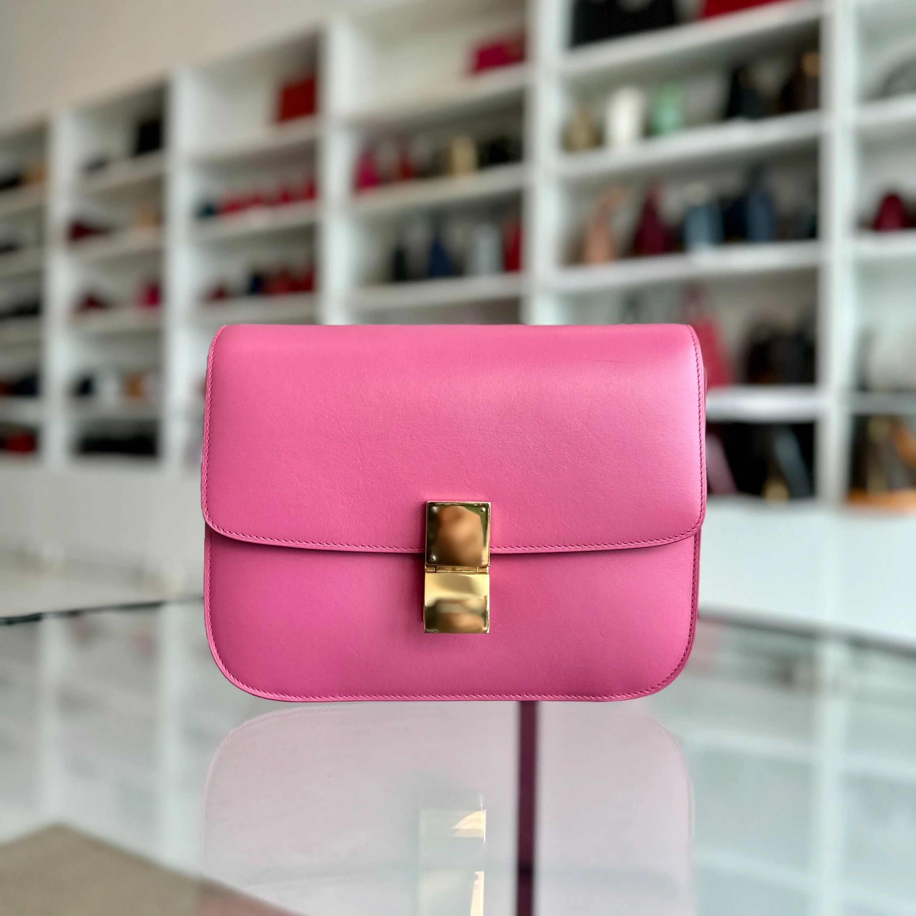 Celine Classic Box Medium Smooth Calfskin Leather Pink GHW - Best Luxury Designers